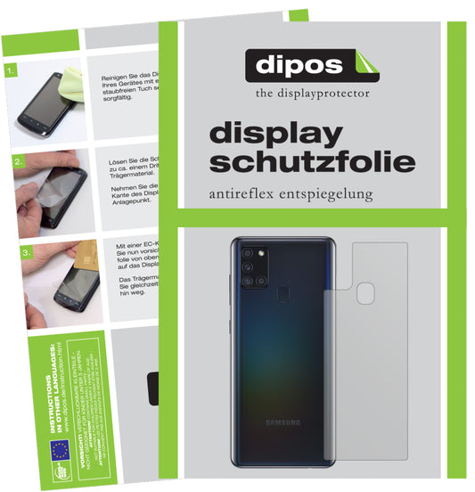 Matte Displayschutzfolie von dipos passend für Samsung Galaxy A21s Rückseite, präziser Zuschnitt und blasenfrei montiert