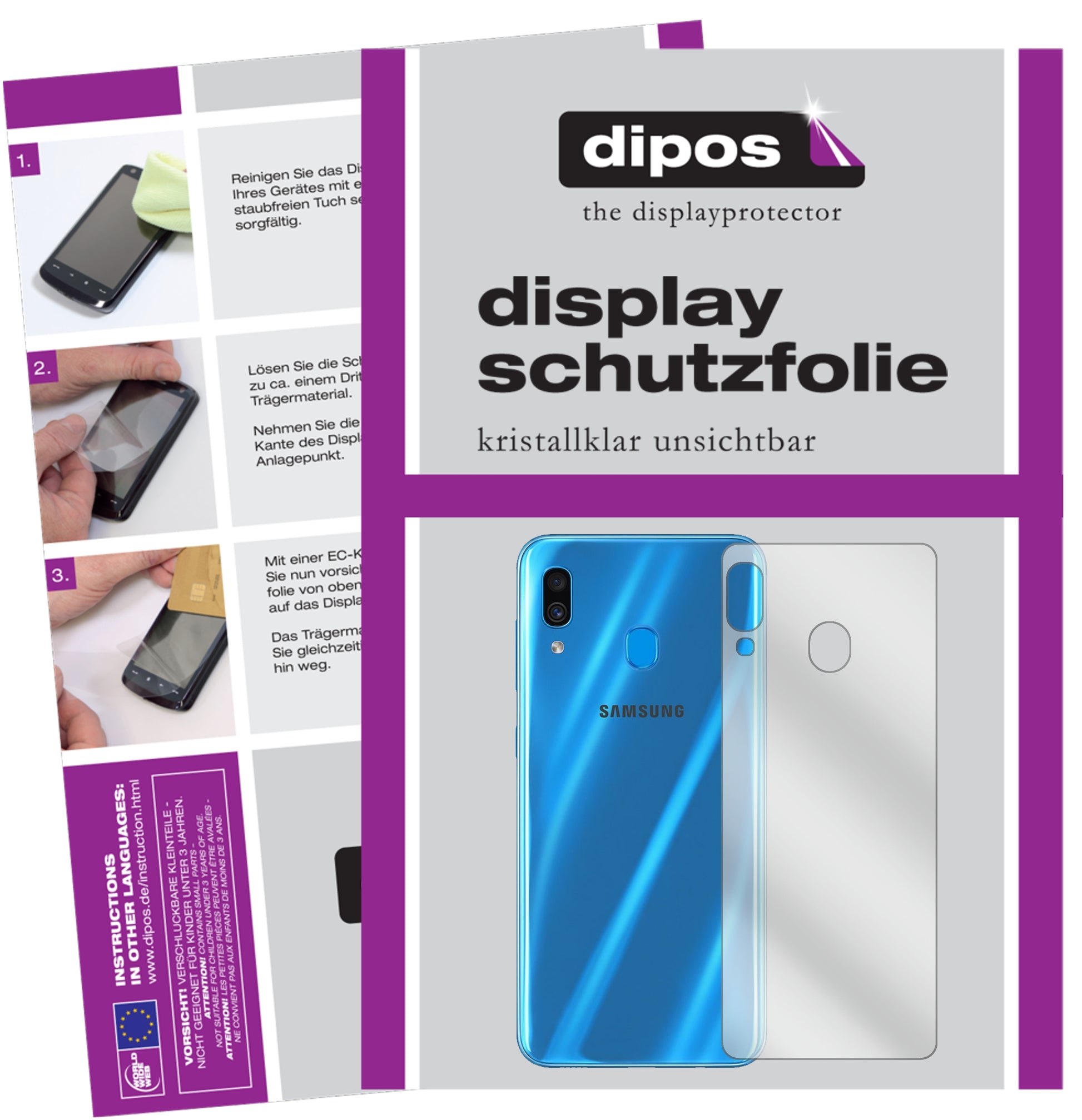 Kristallklare, dünne Schutzfolie: Kratzfest & passgenau für Samsung-Galaxy A30 Rückseite