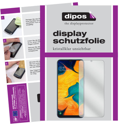 Klare Displayschutzfolie von dipos passend für Samsung Galaxy A30s, präziser Zuschnitt und blasenfrei montiert