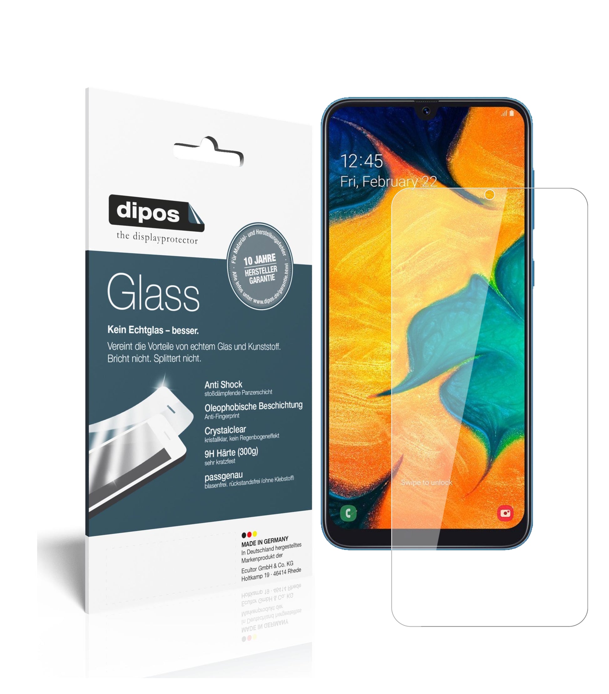 Klare Displayschutzfolie von dipos passend für Samsung Galaxy A30s, 9H kratzfest und blasenfrei montiert