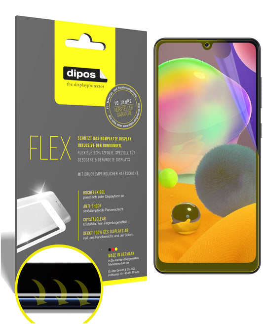 Klare Displayschutzfolie von dipos passend für Samsung Galaxy A31, 100% Displayabdeckung und blasenfreie Montage