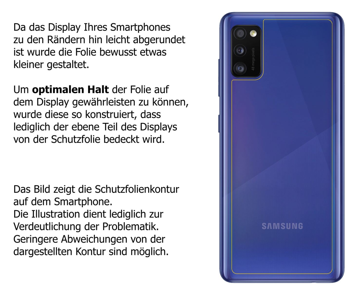dipos Displayschutz für Samsung Galaxy A41 Rückseite, transparente Oberfläche, perfekte Passform auch für die Rundungen