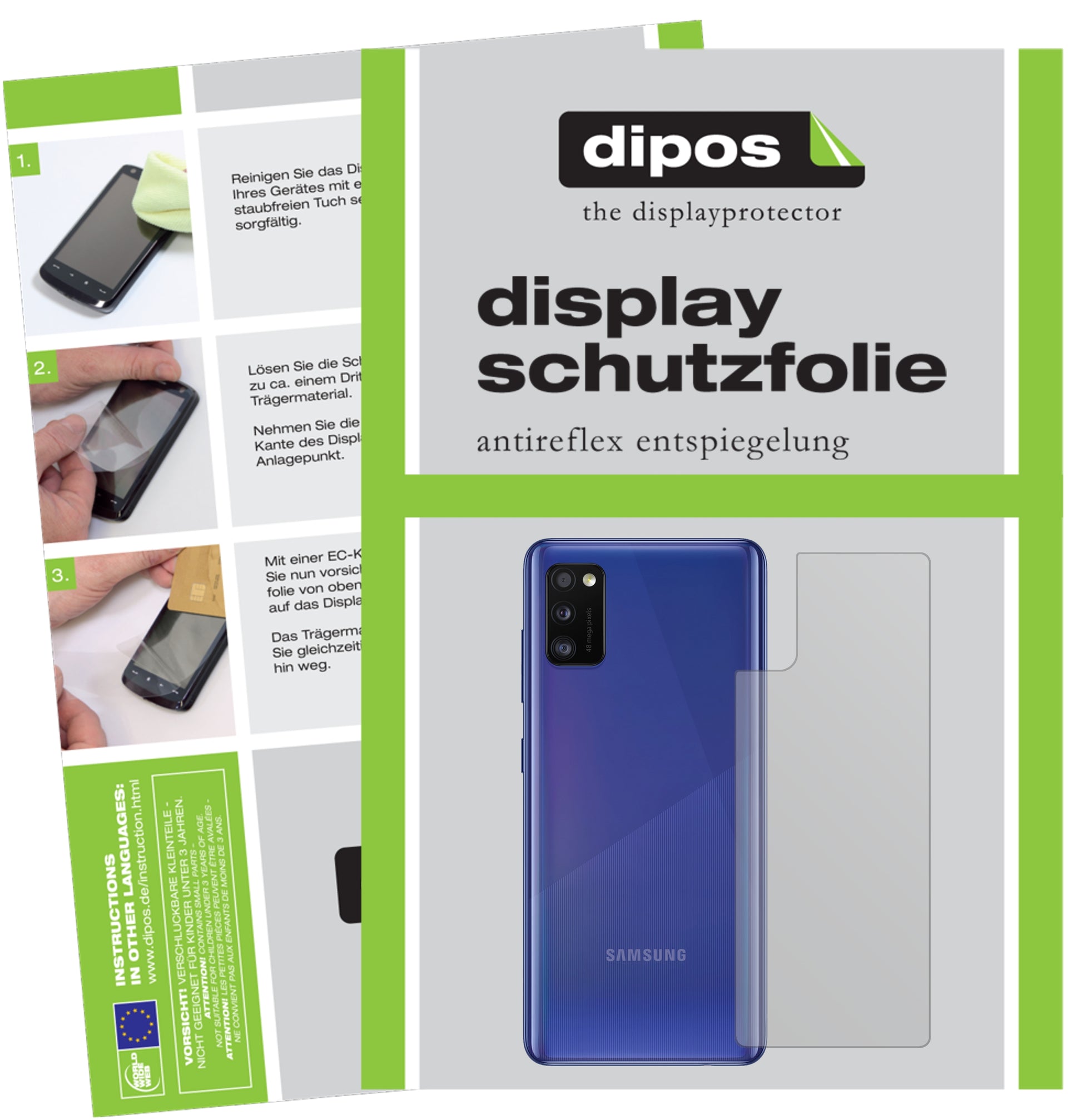Matte Displayschutzfolie von dipos passend für Samsung Galaxy A41 Rückseite, präziser Zuschnitt und blasenfrei montiert