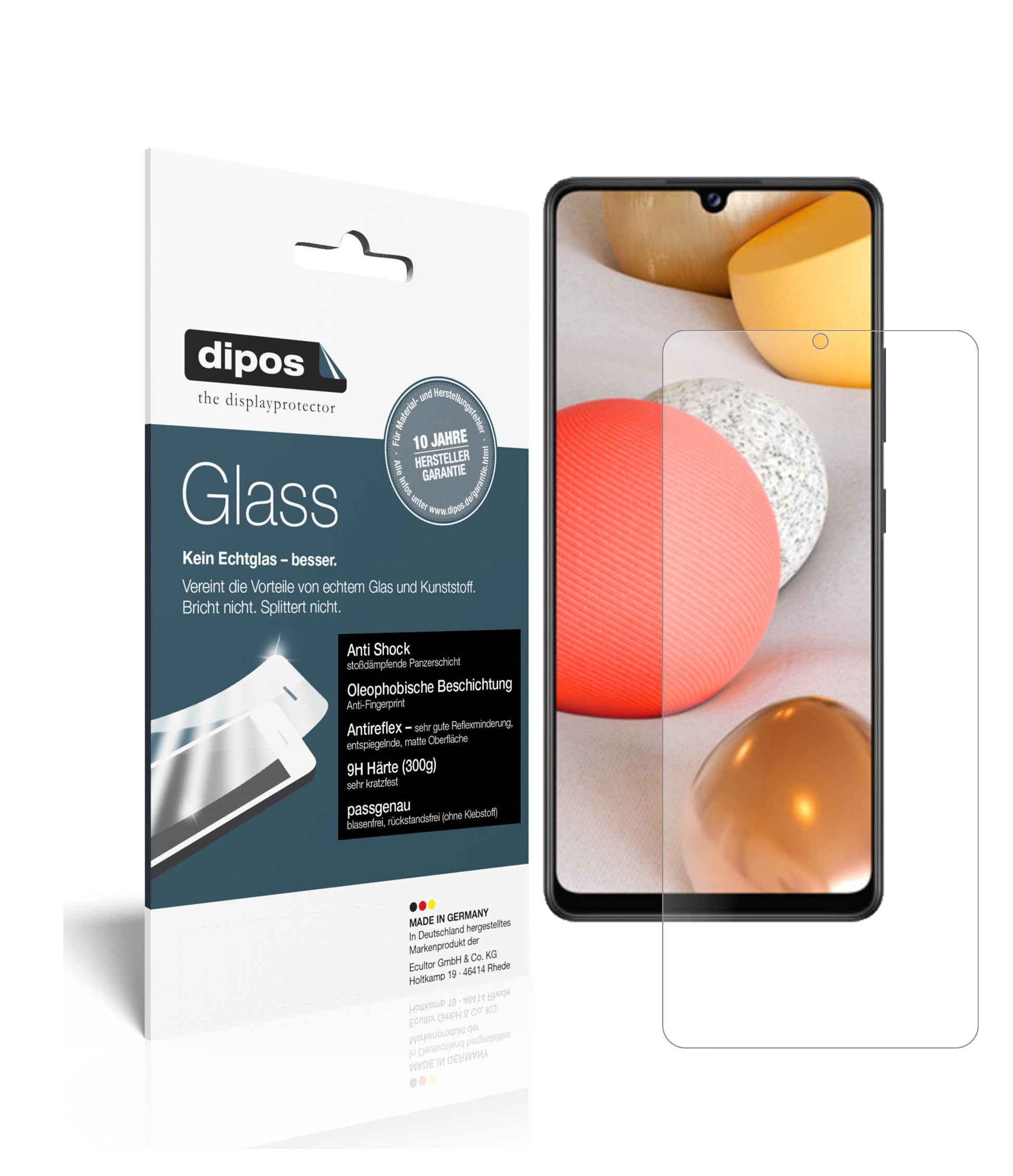 Matte Displayschutzfolie von dipos passend für Samsung Galaxy A42 5G, 9H kratzfest und blasenfrei montiert