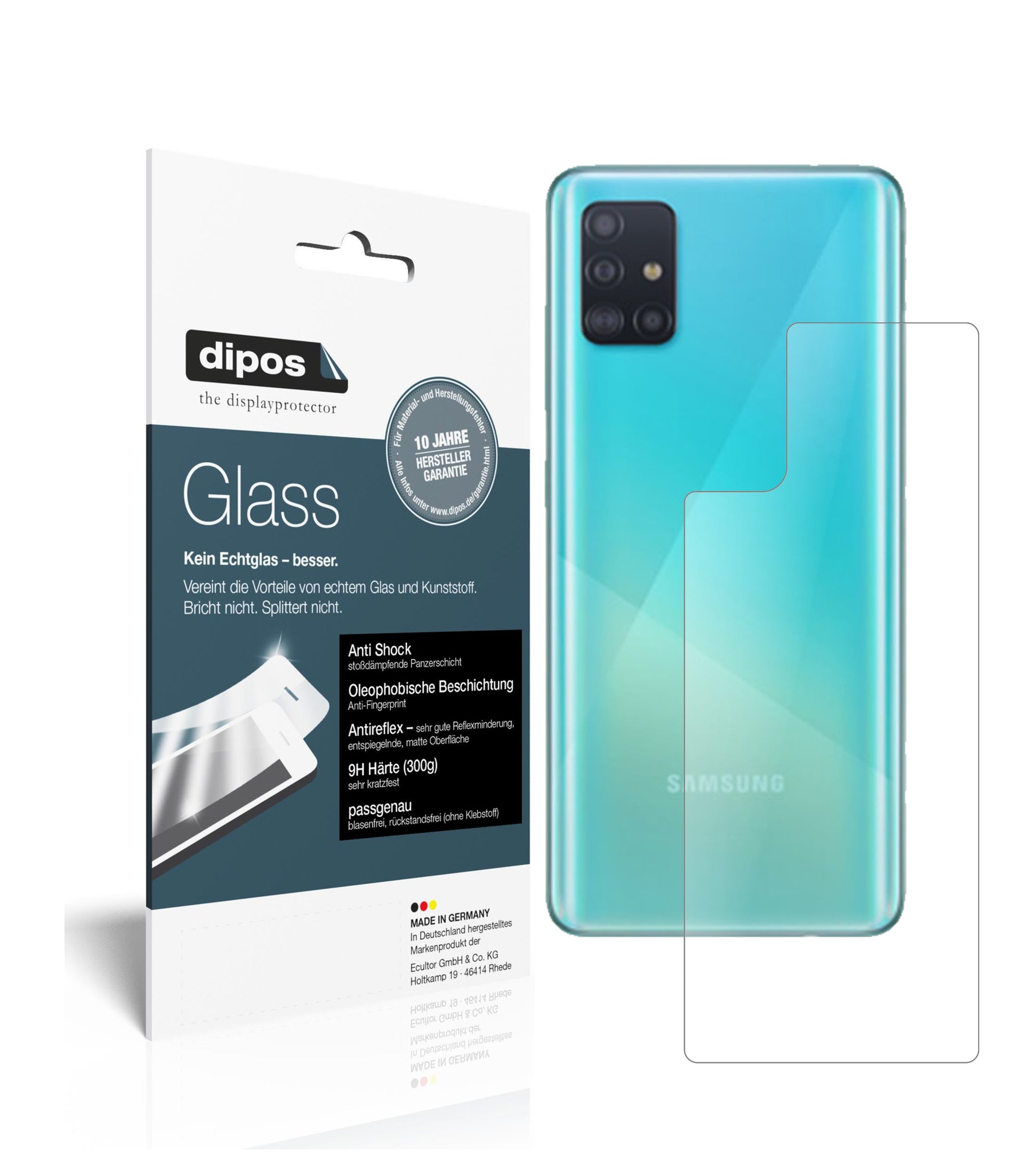 Matte Displayschutzfolie von dipos passend für Samsung Galaxy A51 Rückseite, 9H kratzfest und blasenfrei montiert