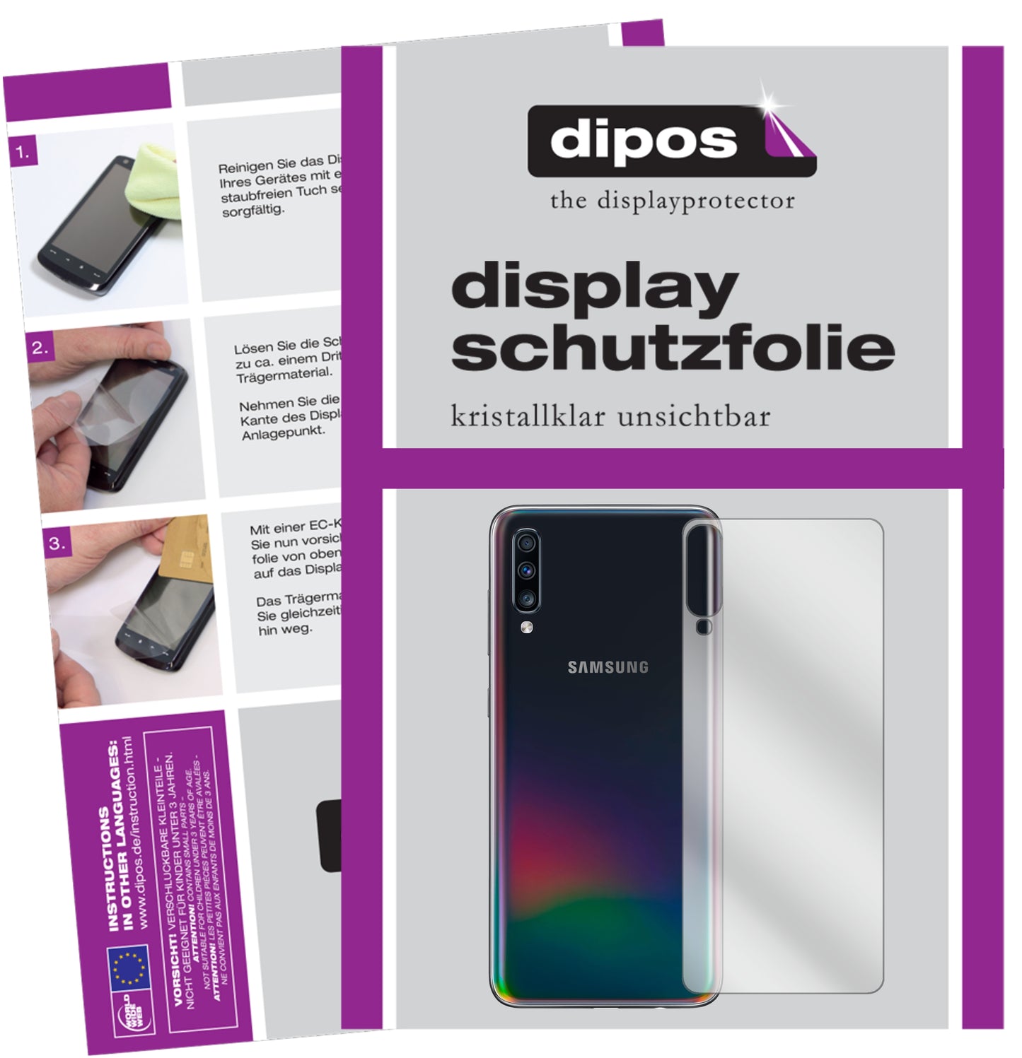 Kristallklare, dünne Schutzfolie: Kratzfest & passgenau für Samsung-Galaxy A70 Rückseite