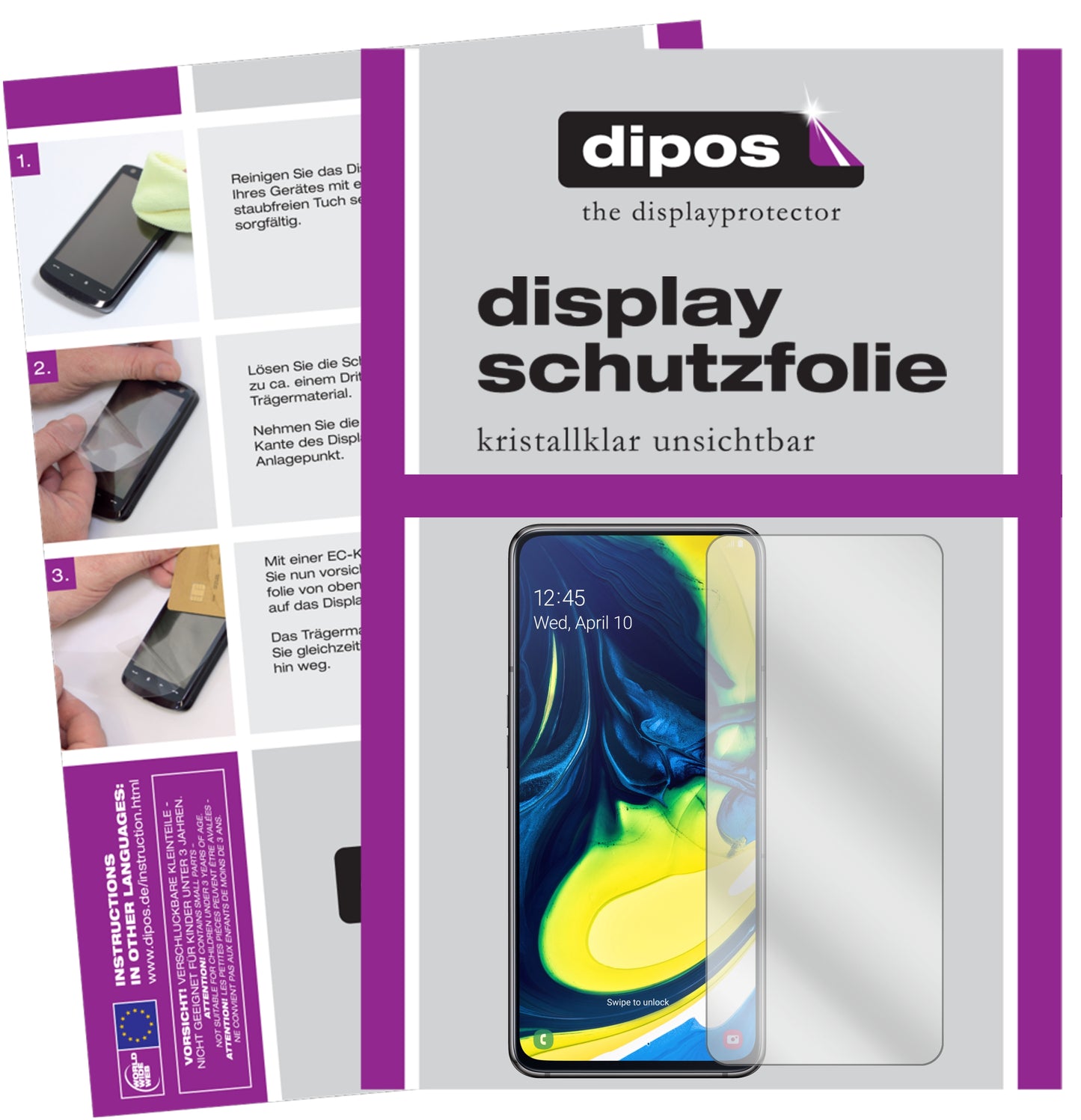 5x Schutzfolie klar für Samsung Galaxy A80 Display-Schutzfolie