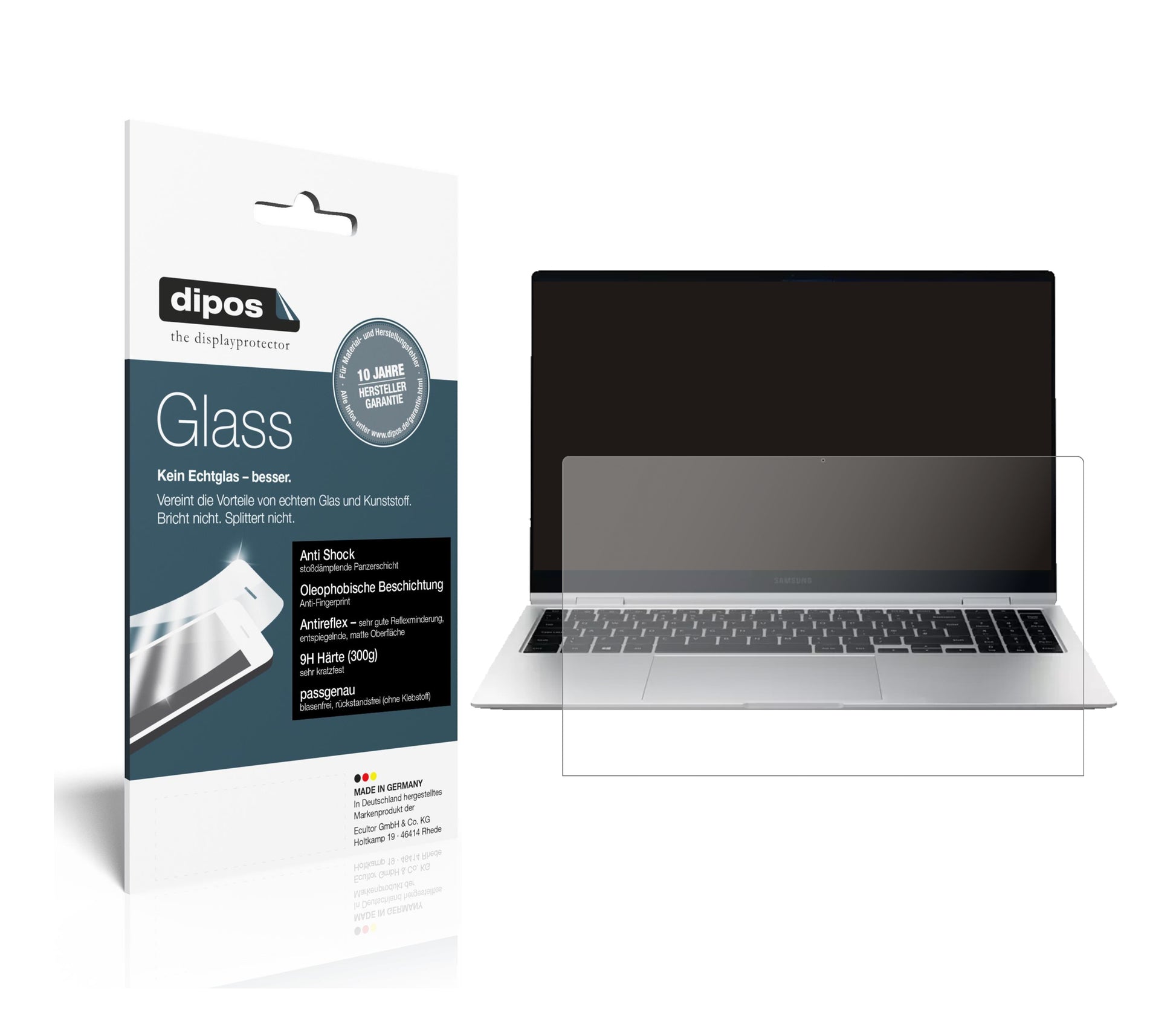 Matte Displayschutzfolie von dipos passend für Samsung Galaxy Book Pro 360 13.3 Zoll, 9H kratzfest und blasenfrei montiert