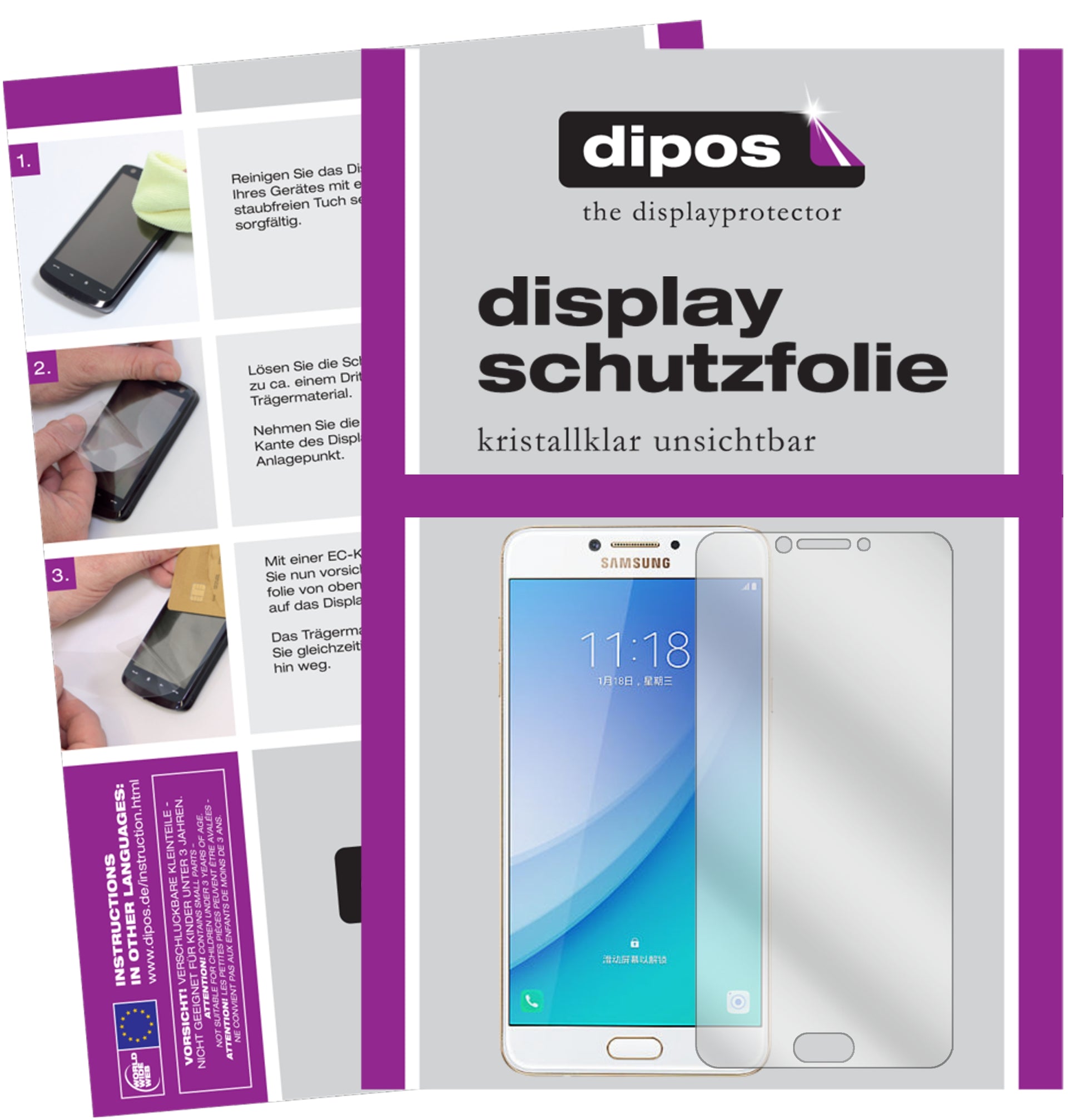 Kristallklare, dünne Schutzfolie: Kratzfest & passgenau für Samsung-Galaxy C7 Pro