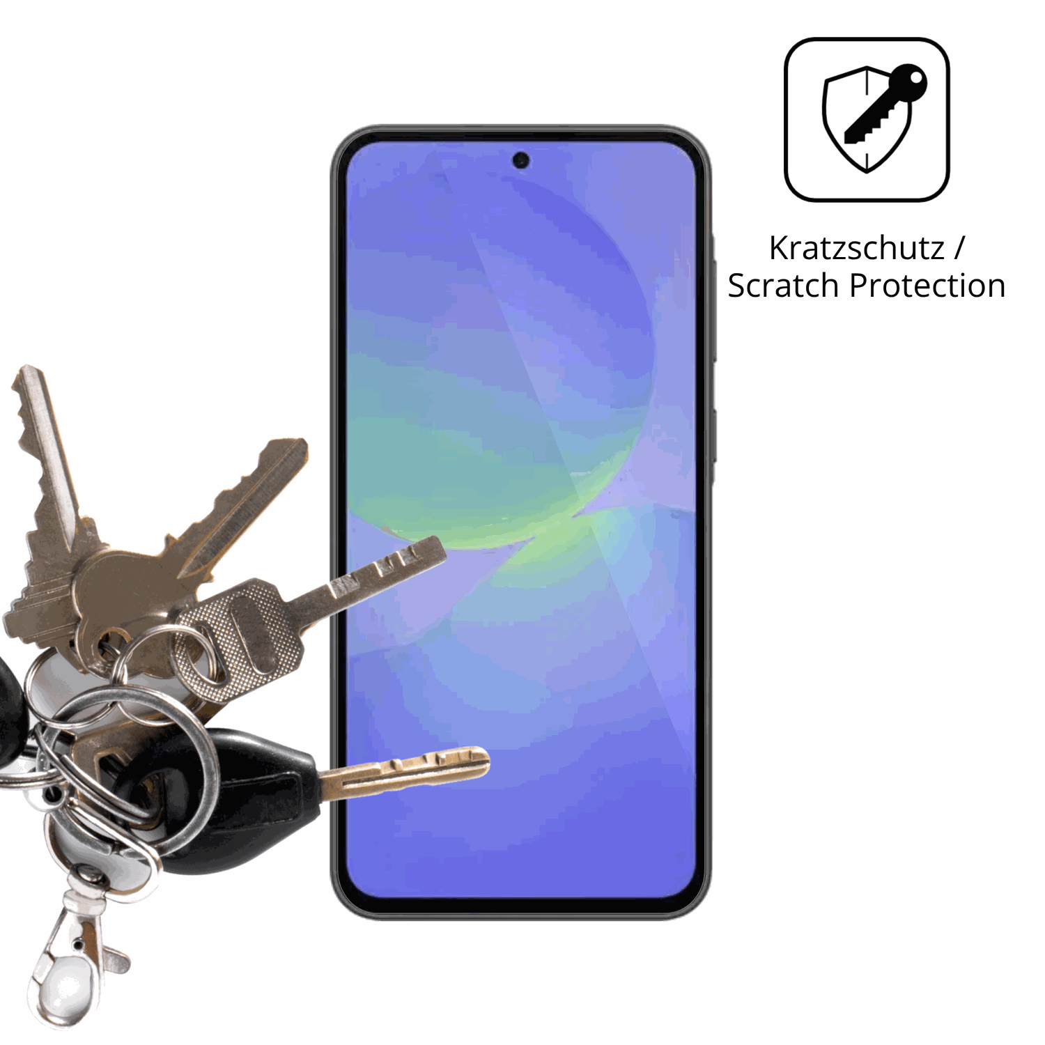 Schutz gegen Kratzer auf dem Samsung Galaxy F70e Glas durch Schlüssel oder Ähnliches