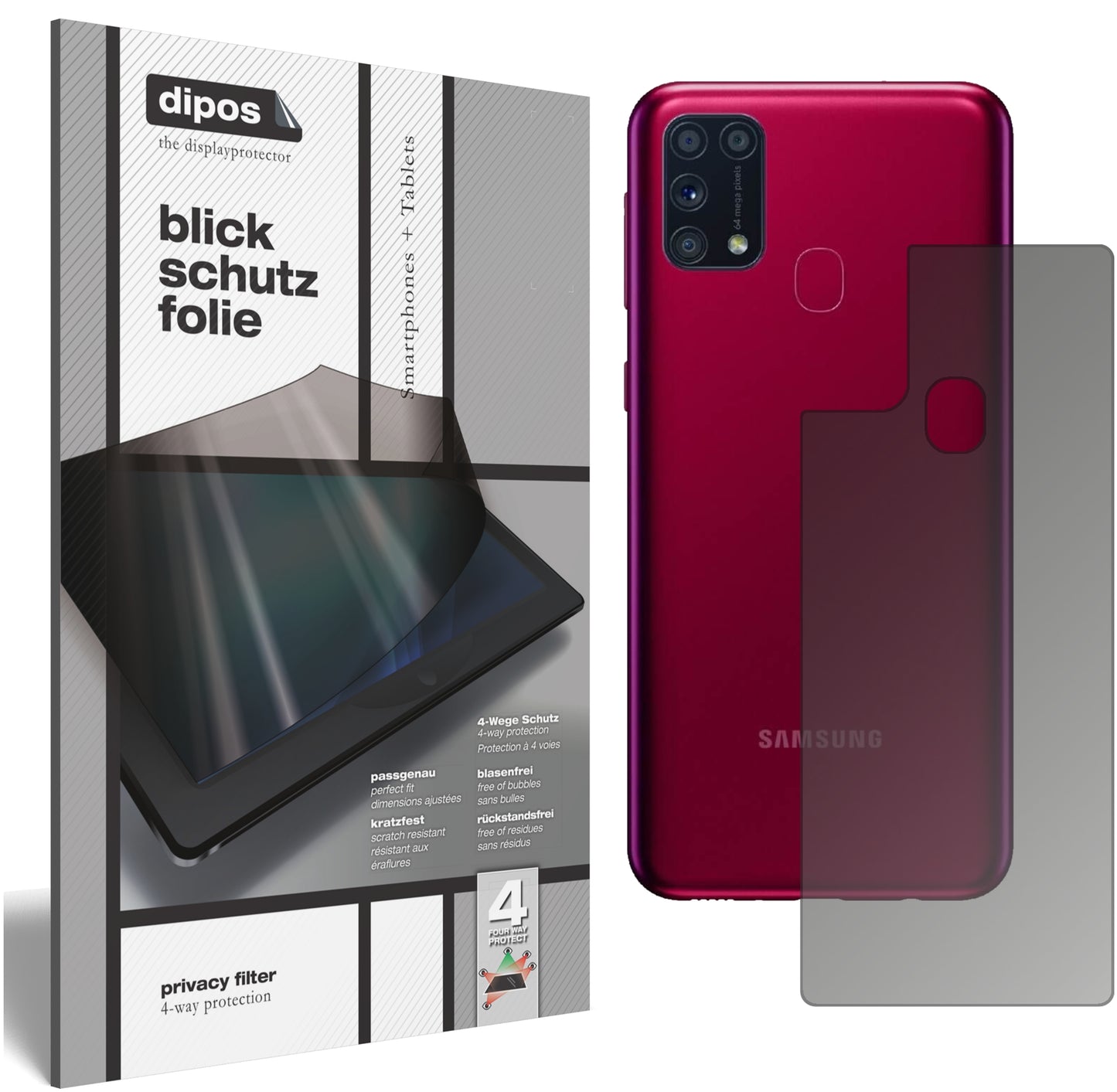 Blickschutzfolie für Samsung Galaxy M31 Rückseite matt Schutzfolie Privacy