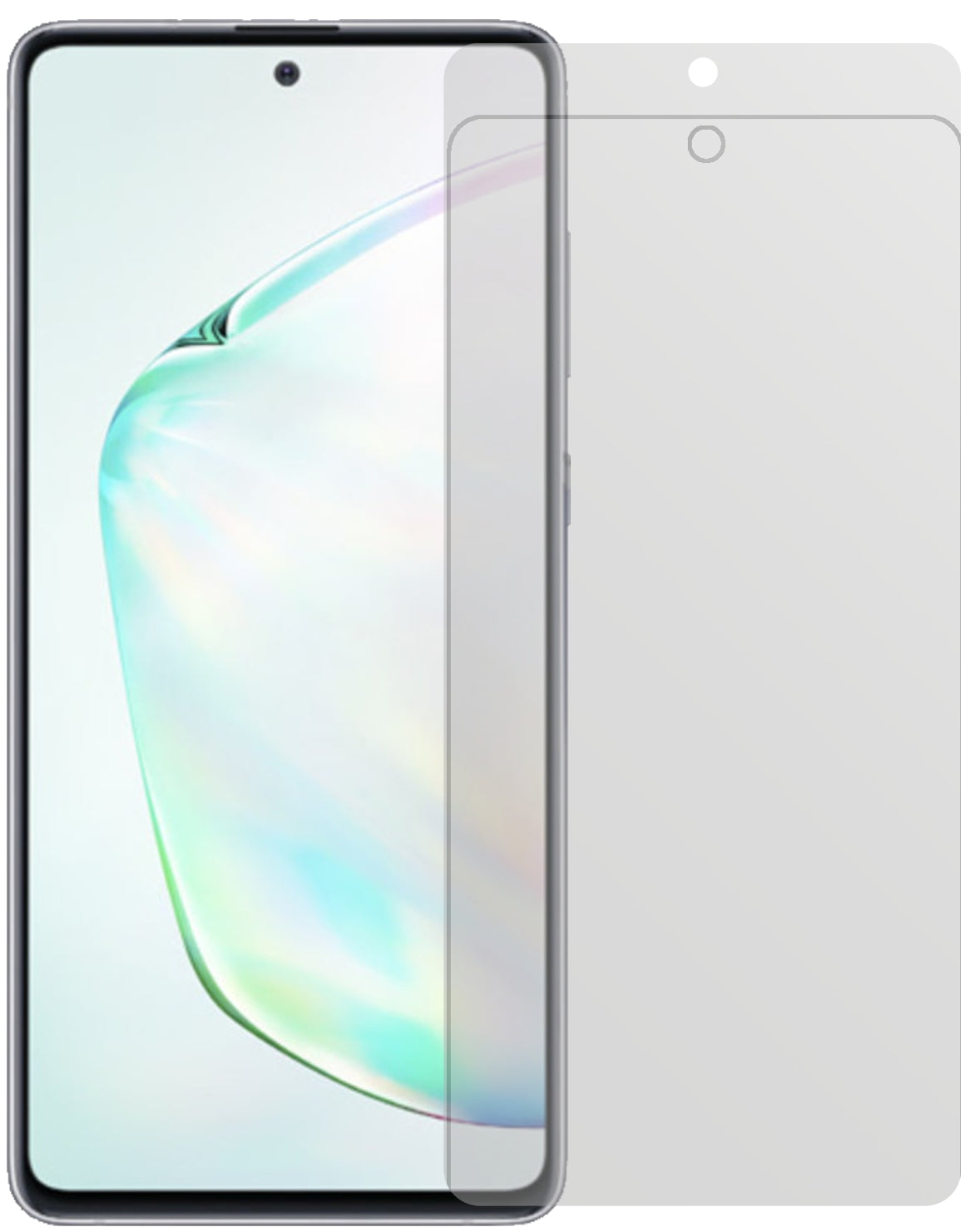 SamsungGalaxy Note 10 Lite mit aufgebrachter dipos Displayschutzfolie, die lästige Fingerabdrücke minimiert