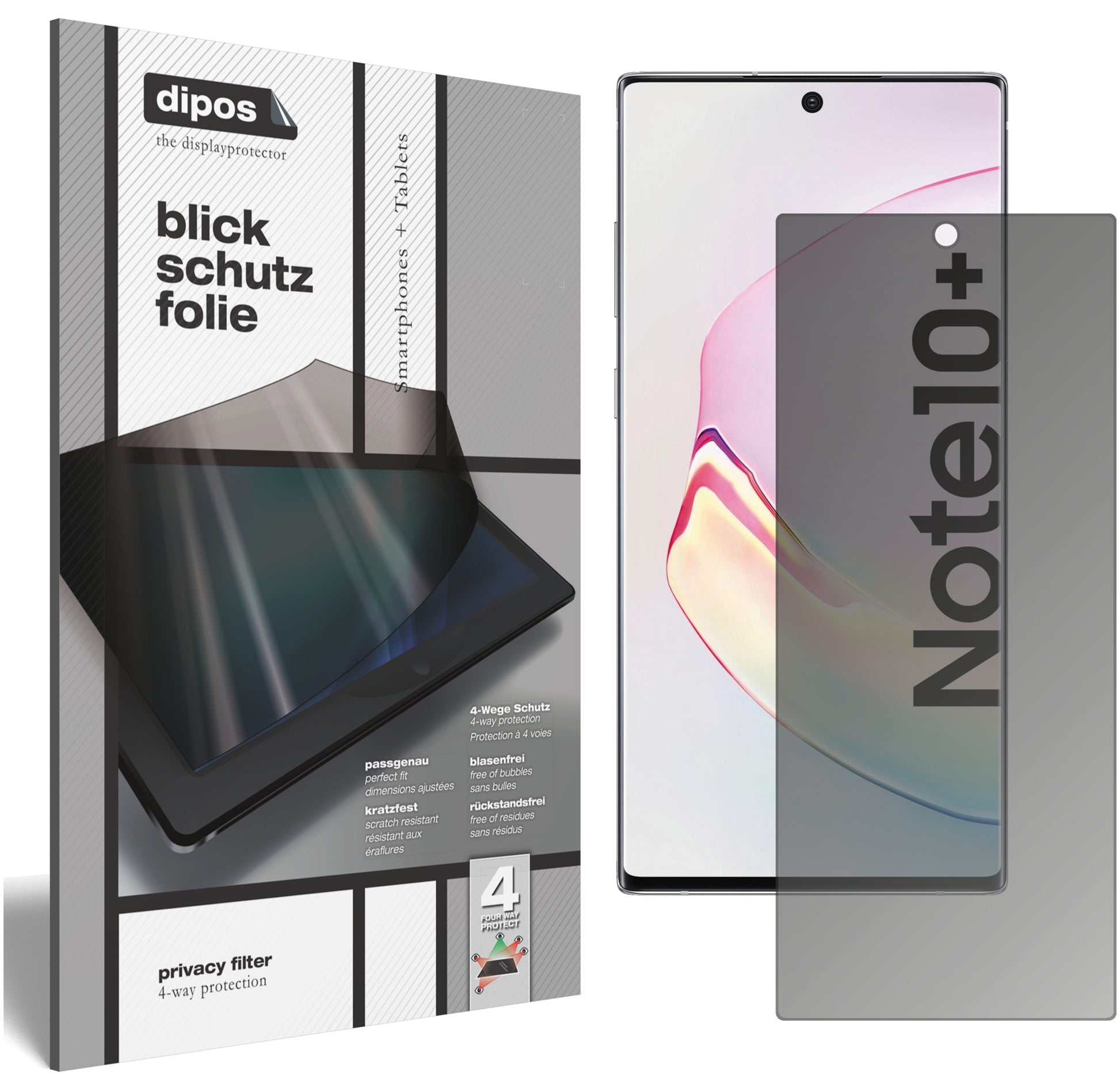 Blickschutzfolie von dipos passend für Samsung Galaxy Note 10 Plus 5G, präziser Zuschnitt und blasenfrei montiert