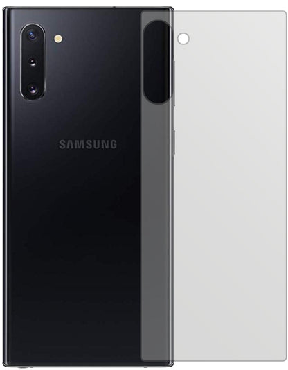 SamsungGalaxy Note 10 5G Rückseite mit aufgebrachter dipos Displayschutzfolie, die lästige Fingerabdrücke minimiert