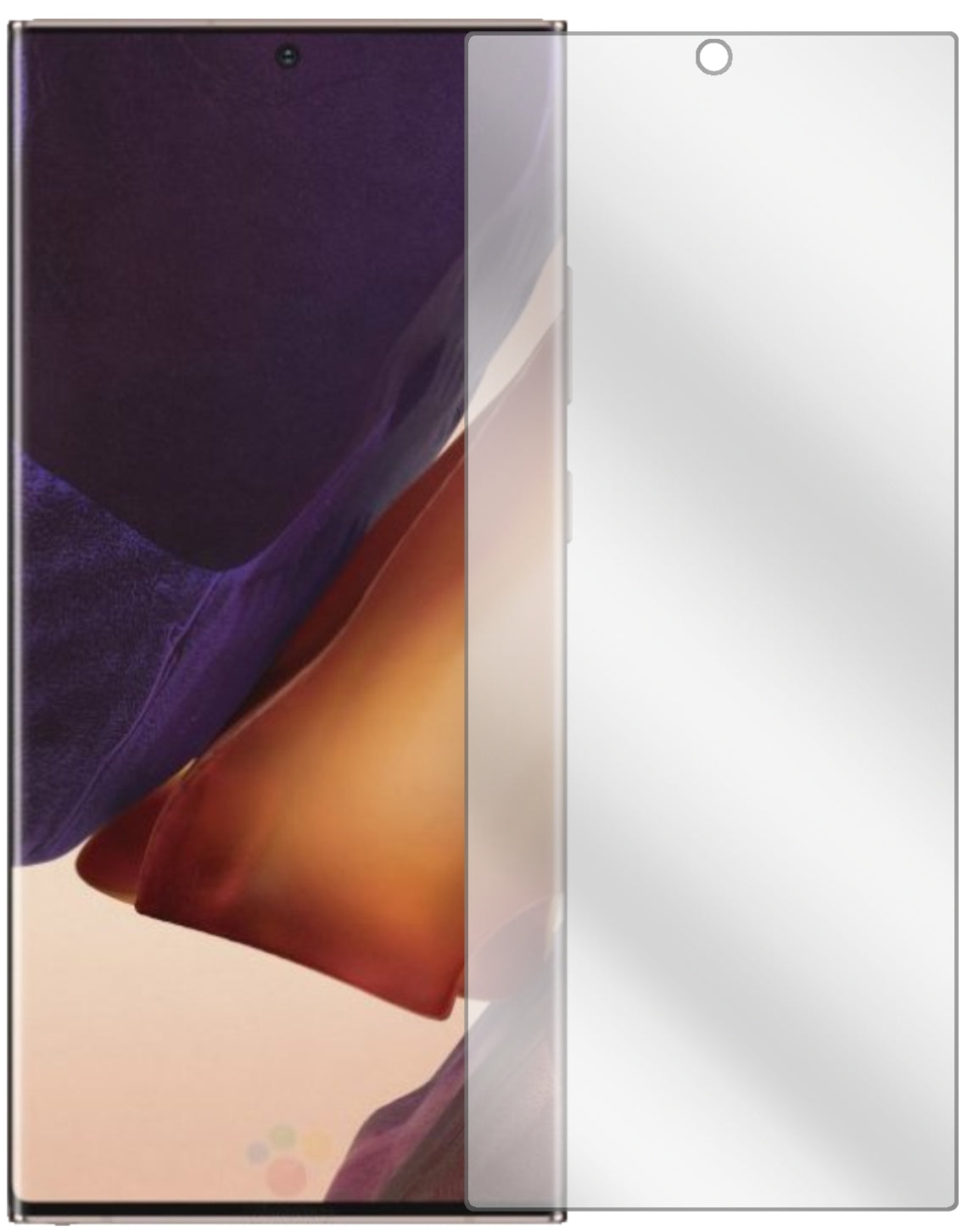 SamsungGalaxy Note 20 Ultra 5G mit aufgebrachter dipos Displayschutzfolie, glasklare Darstellung ohne Einschränkungen