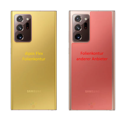 SamsungGalaxy Note 20 5G Rückseite mit aufgebrachter dipos Displayschutzfolie, glasklare Darstellung ohne Einschränkungen