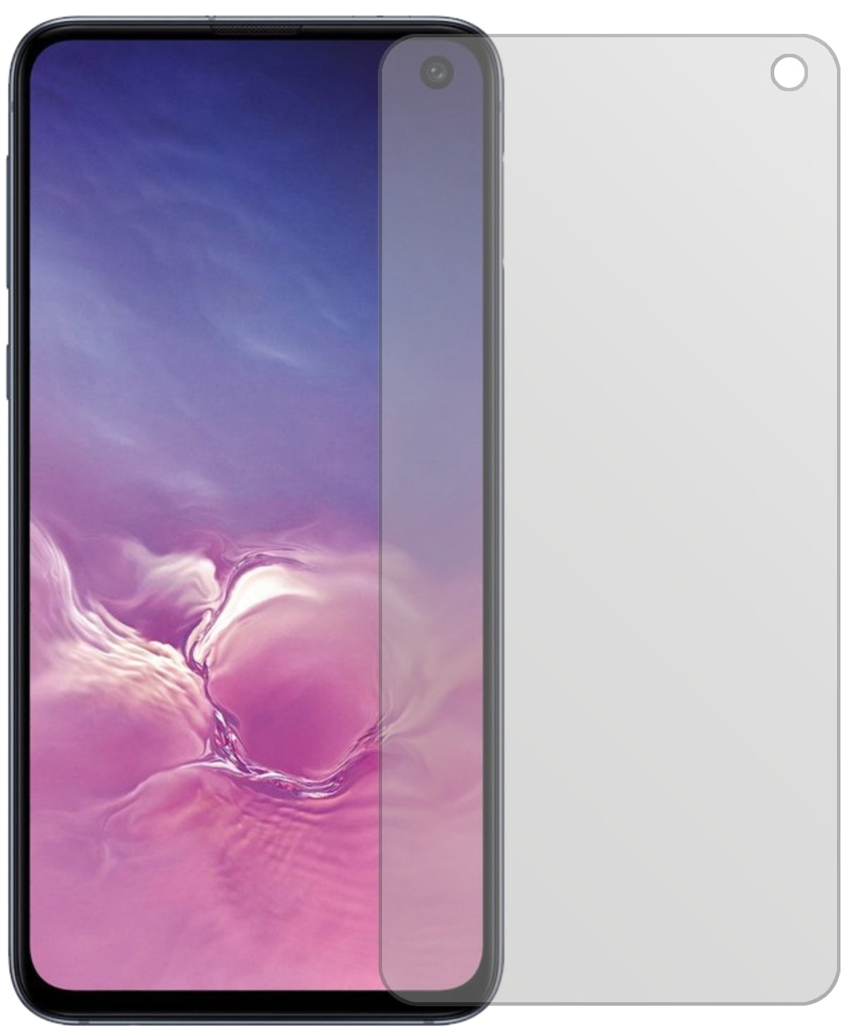 SamsungGalaxy S10e mit aufgebrachter dipos Displayschutzfolie, die lästige Fingerabdrücke minimiert