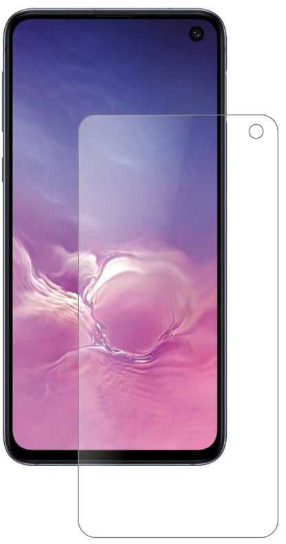 SamsungGalaxy S10e mit aufgebrachter dipos Panzerfolie, die lästige Fingerabdrücke minimiert