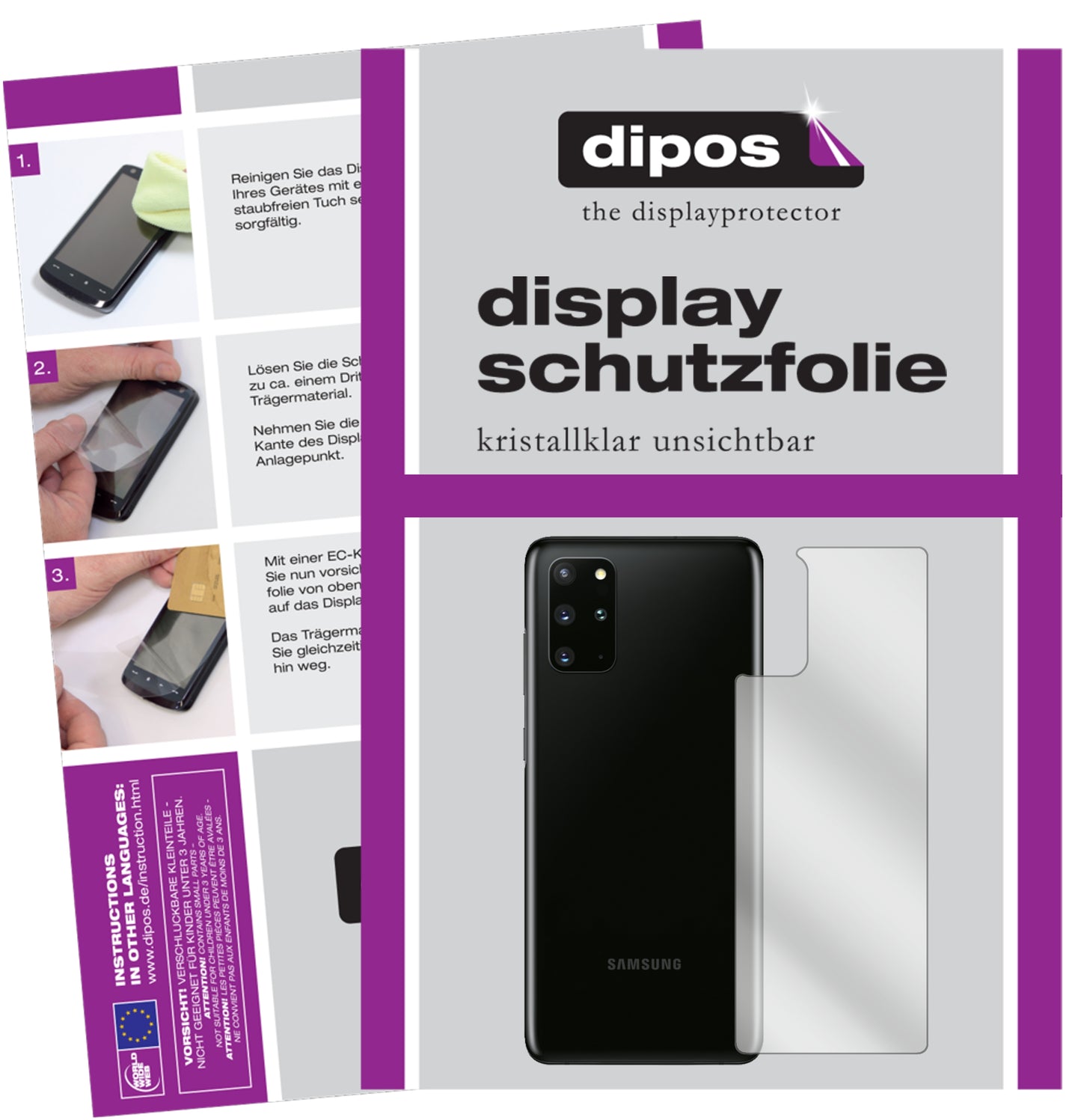 2x Schutzfolie klar für Samsung Galaxy S20 Rückseite Display-Schutzfolie