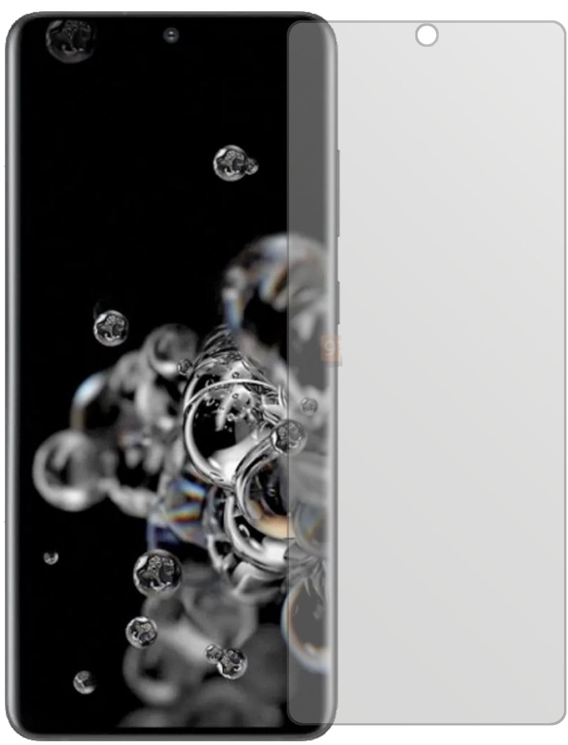 SamsungGalaxy S20 Ultra 5G mit aufgebrachter dipos Displayschutzfolie, die lästige Fingerabdrücke minimiert