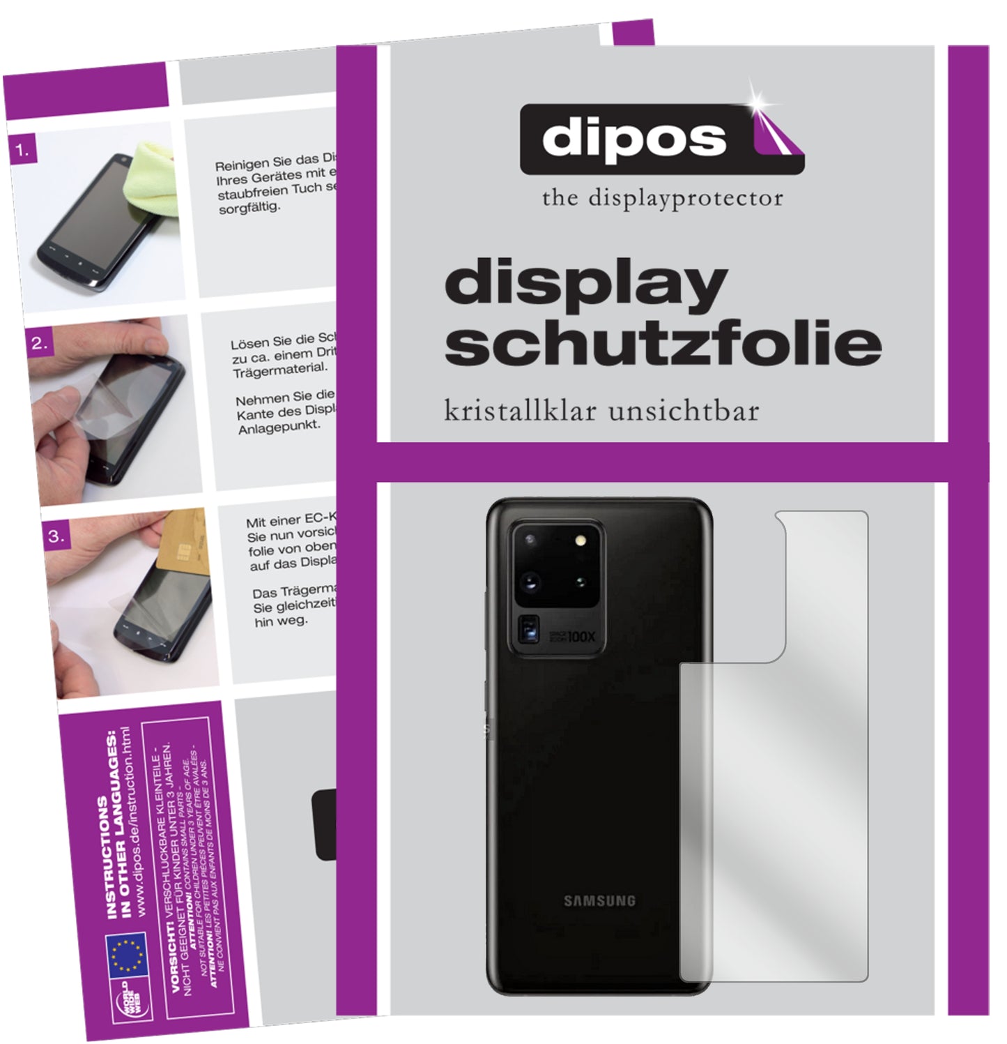 1x Schutzfolie klar für Samsung Galaxy S20 Ultra Rückseite Display-Schutzfolie