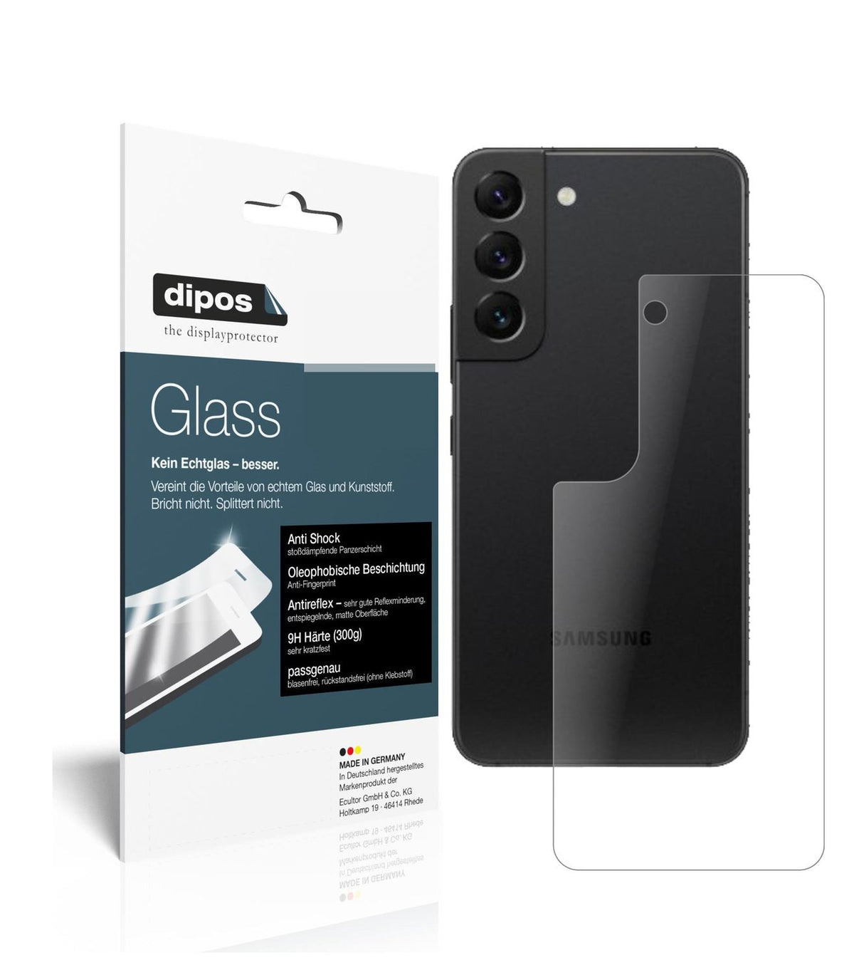 Matte Displayschutzfolie von dipos passend für Samsung Galaxy S22 Rückseite, 9H kratzfest und blasenfrei montiert