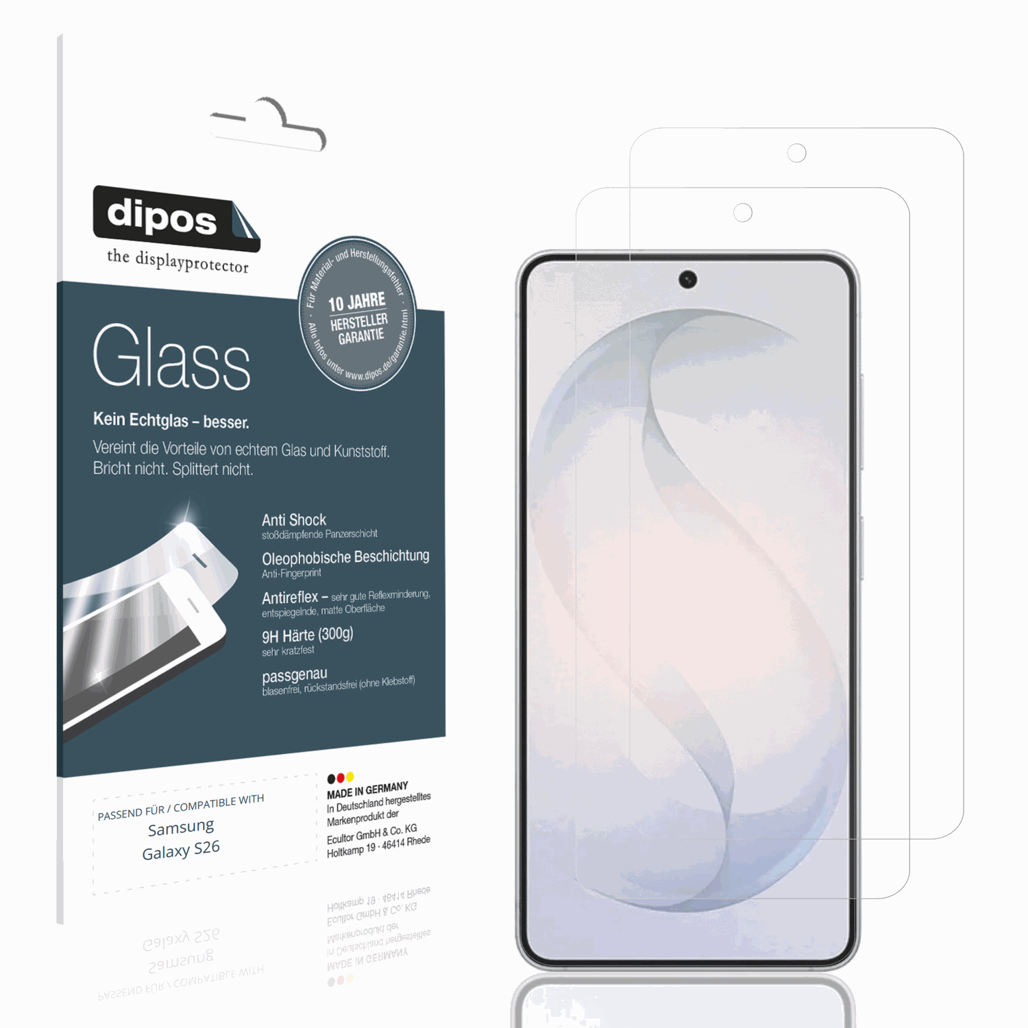 Matte Displayschutzfolie von dipos passend für Samsung Galaxy S26, 9H kratzfest und blasenfrei montiert