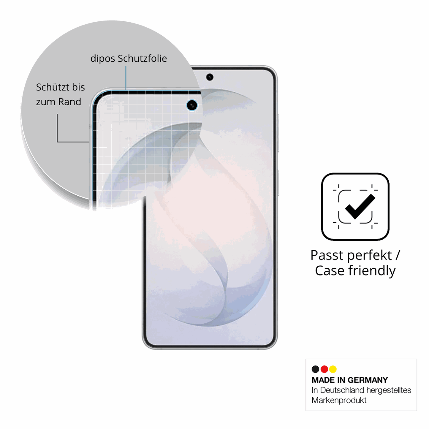 Schutzglasfolie mit optimaler Passform, zur Verwendung mit Hüllen geeignet