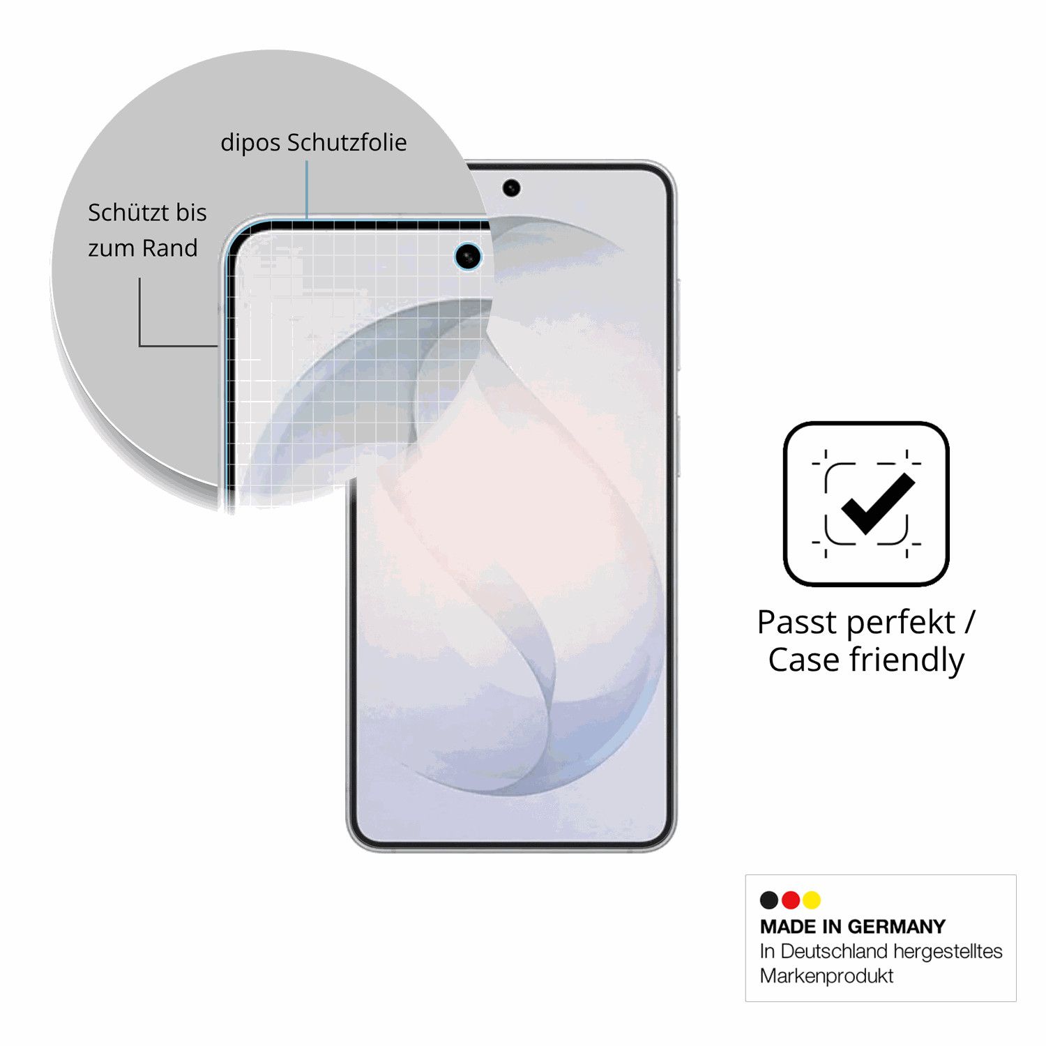 Schutzglasfolie mit optimaler Passform, zur Verwendung mit Hüllen geeignet
