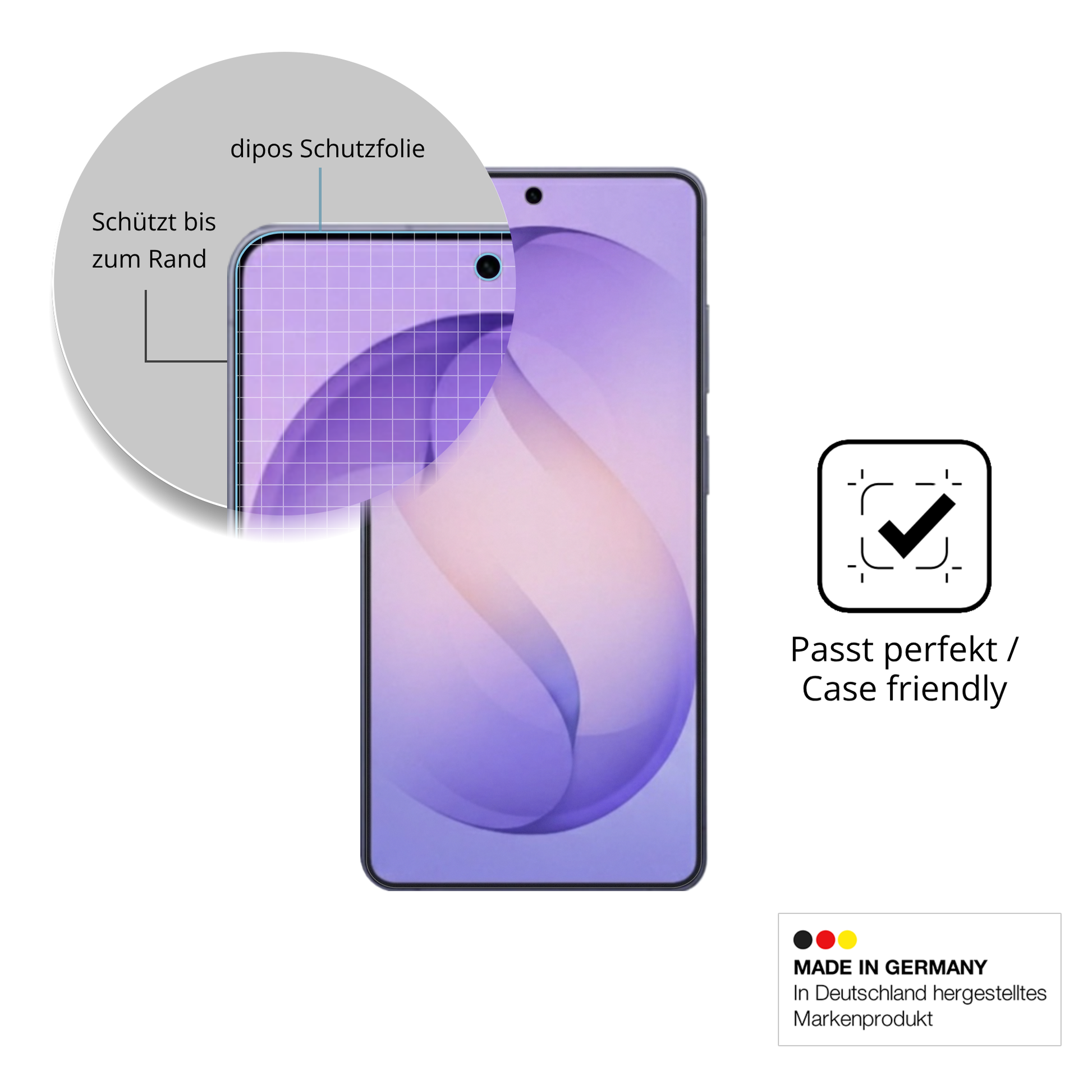 Schutzglasfolie mit optimaler Passform, zur Verwendung mit Hüllen geeignet