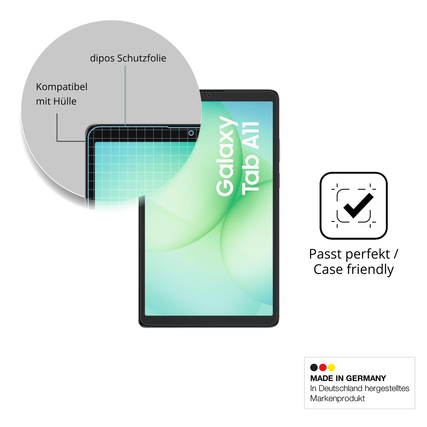 Schutzfolie mit optimaler Passform, zur Verwendung mit Hüllen geeignet