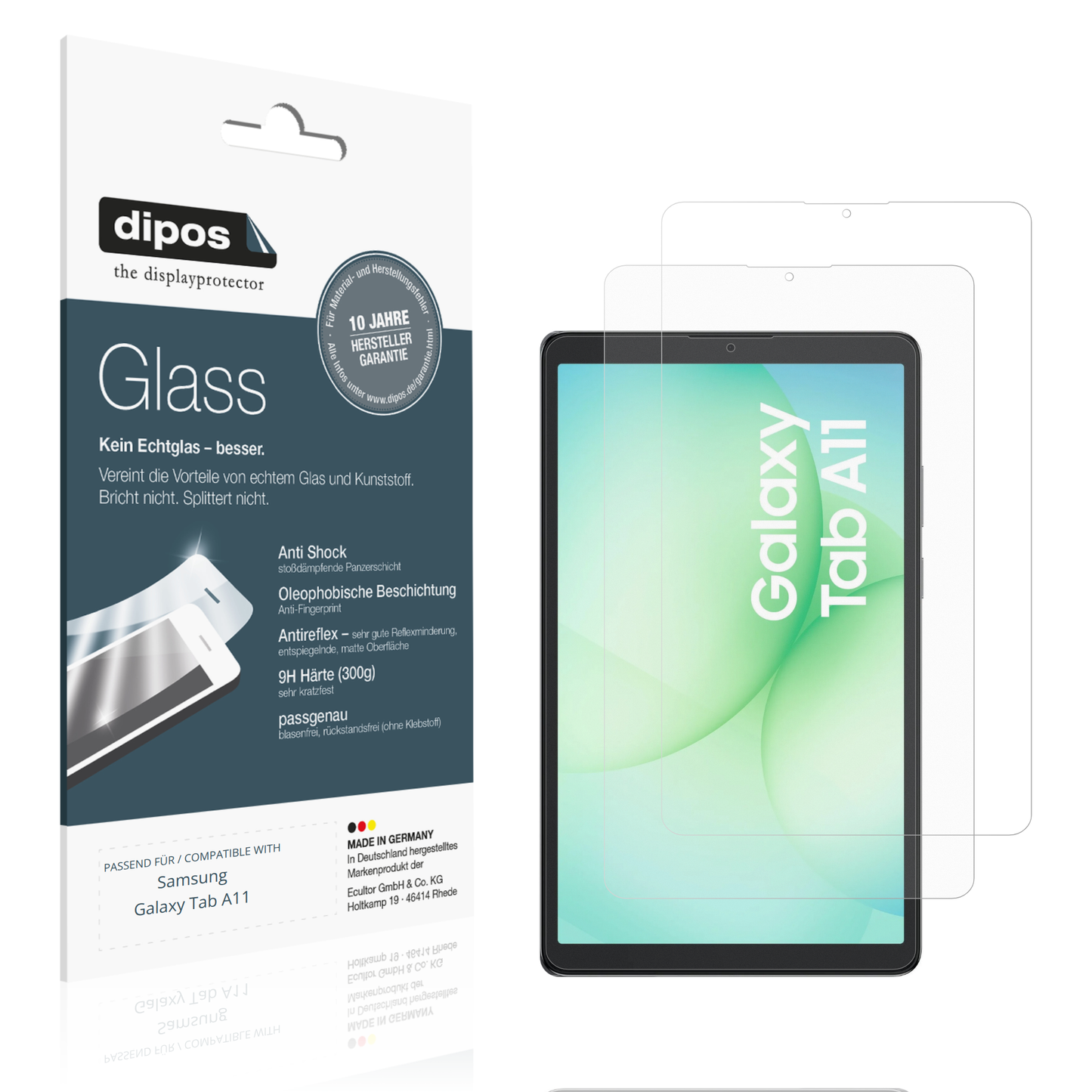 Matte Displayschutzfolie von dipos passend für Samsung Galaxy Tab A11, 9H kratzfest und blasenfrei montiert
