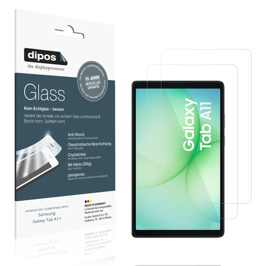 Klare Displayschutzfolie von dipos passend für Samsung Galaxy Tab A11, 9H kratzfest und blasenfrei montiert
