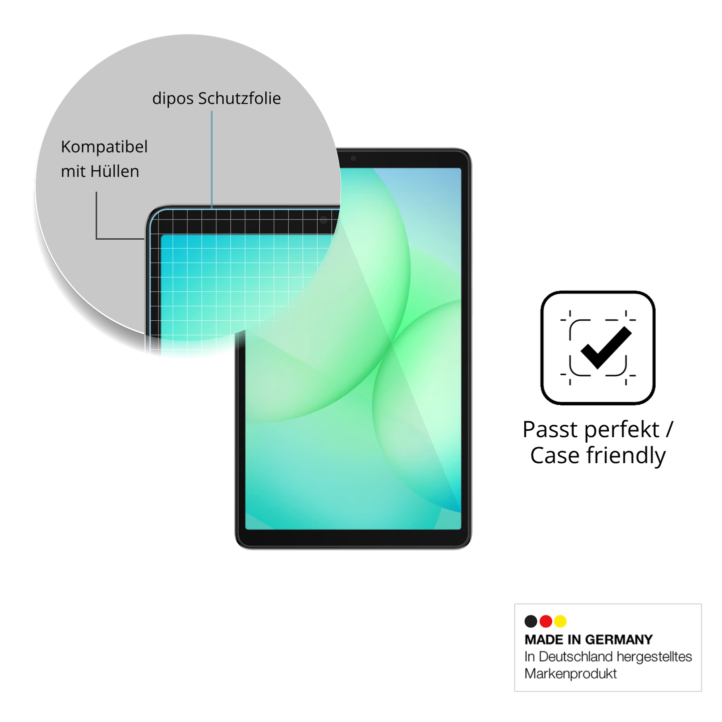 Schutzfolie mit optimaler Passform, zur Verwendung mit Hüllen geeignet