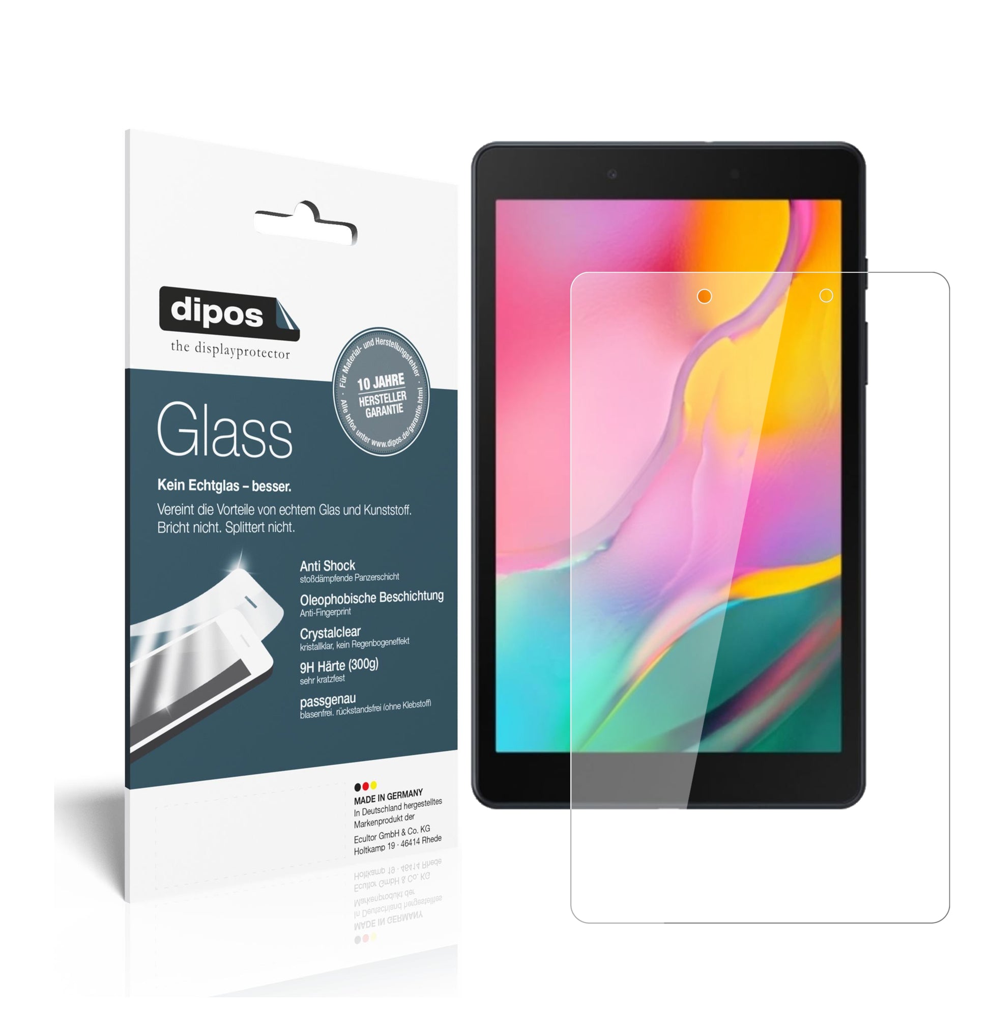 Klare Displayschutzfolie von dipos passend für Samsung Galaxy Tab A 8.0 (2019), 9H kratzfest und blasenfrei montiert