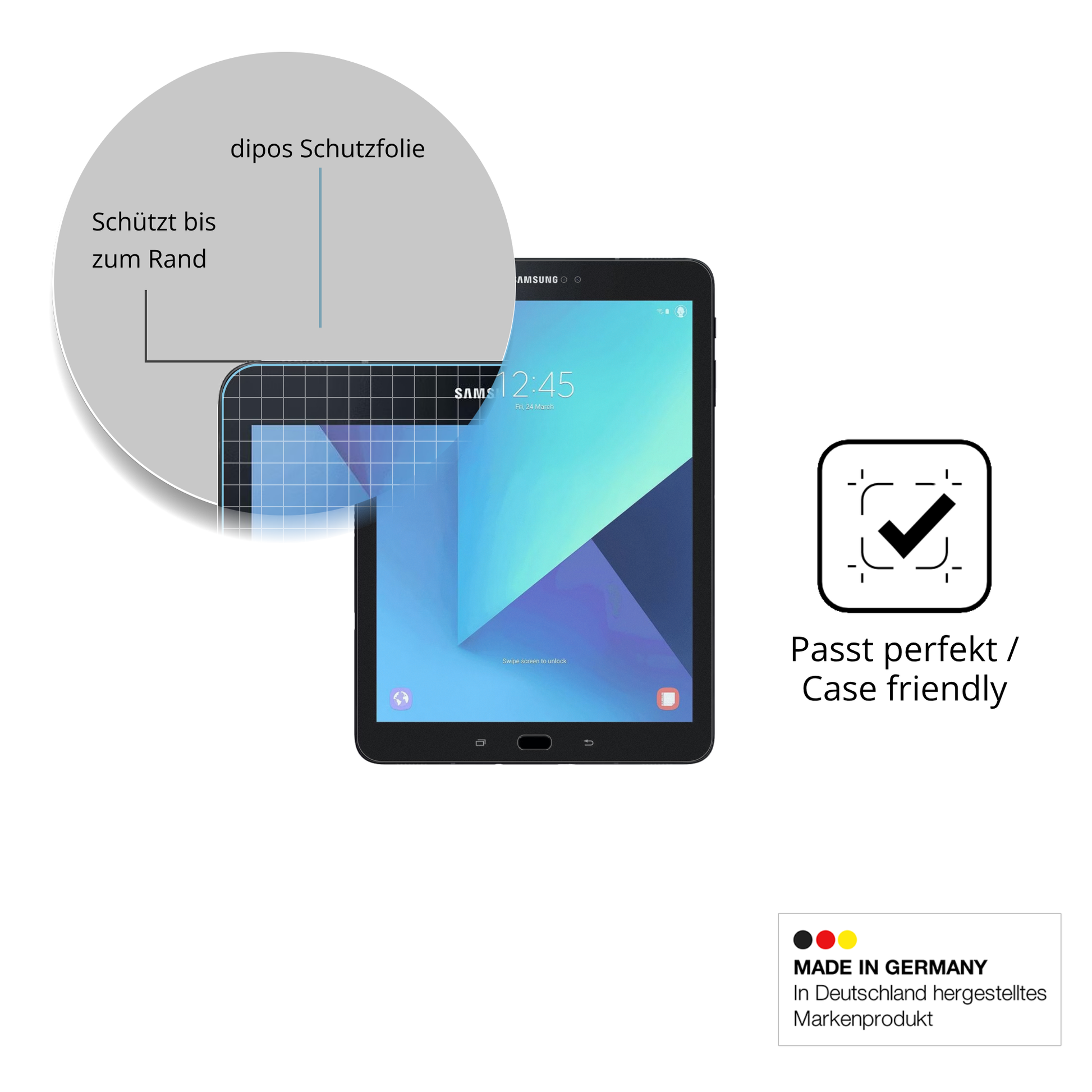 Schutzglasfolie mit optimaler Passform, zur Verwendung mit Hüllen geeignet