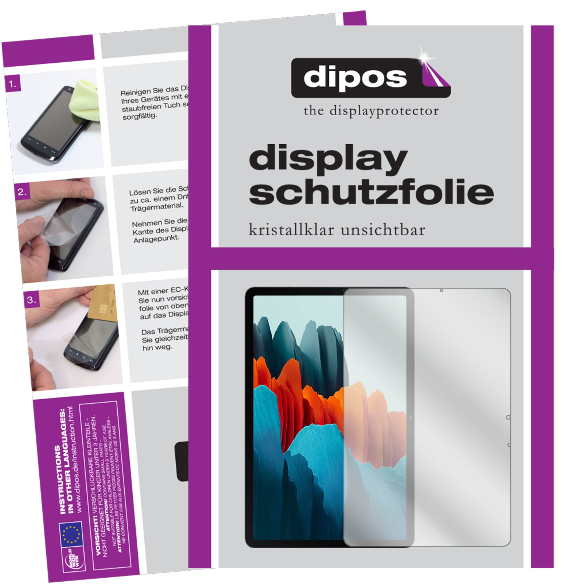 Klare Displayschutzfolie von dipos passend für Samsung Galaxy Tab S7 Plus, präziser Zuschnitt und blasenfrei montiert