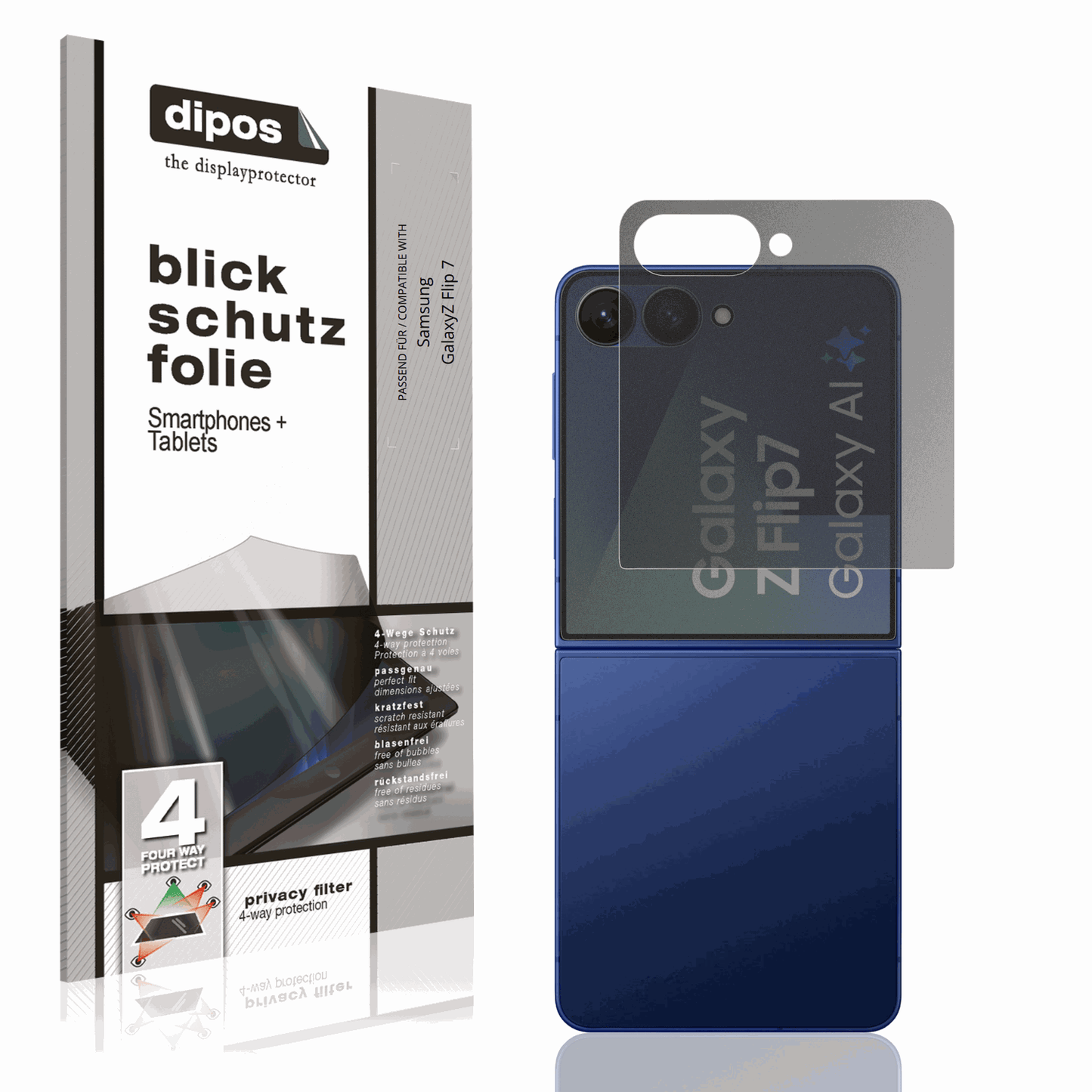 Blickschutzfolie von dipos passend für Samsung GalaxyZ Flip 7, präziser Zuschnitt und blasenfrei montiert