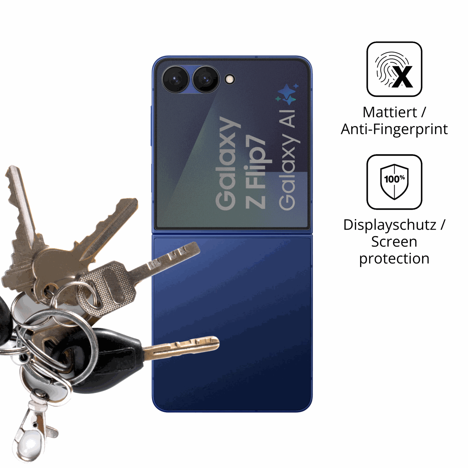 dipos Displayschutz für Samsung GalaxyZ Flip 7, mattierte Oberfläche, Blickschutzfilter und perfekter Passform