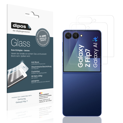 SamsungGalaxy Z Flip7 Aussenseite mit aufgebrachter dipos Flex Schutzfolie, glasklare Darstellung ohne Einschränkungen