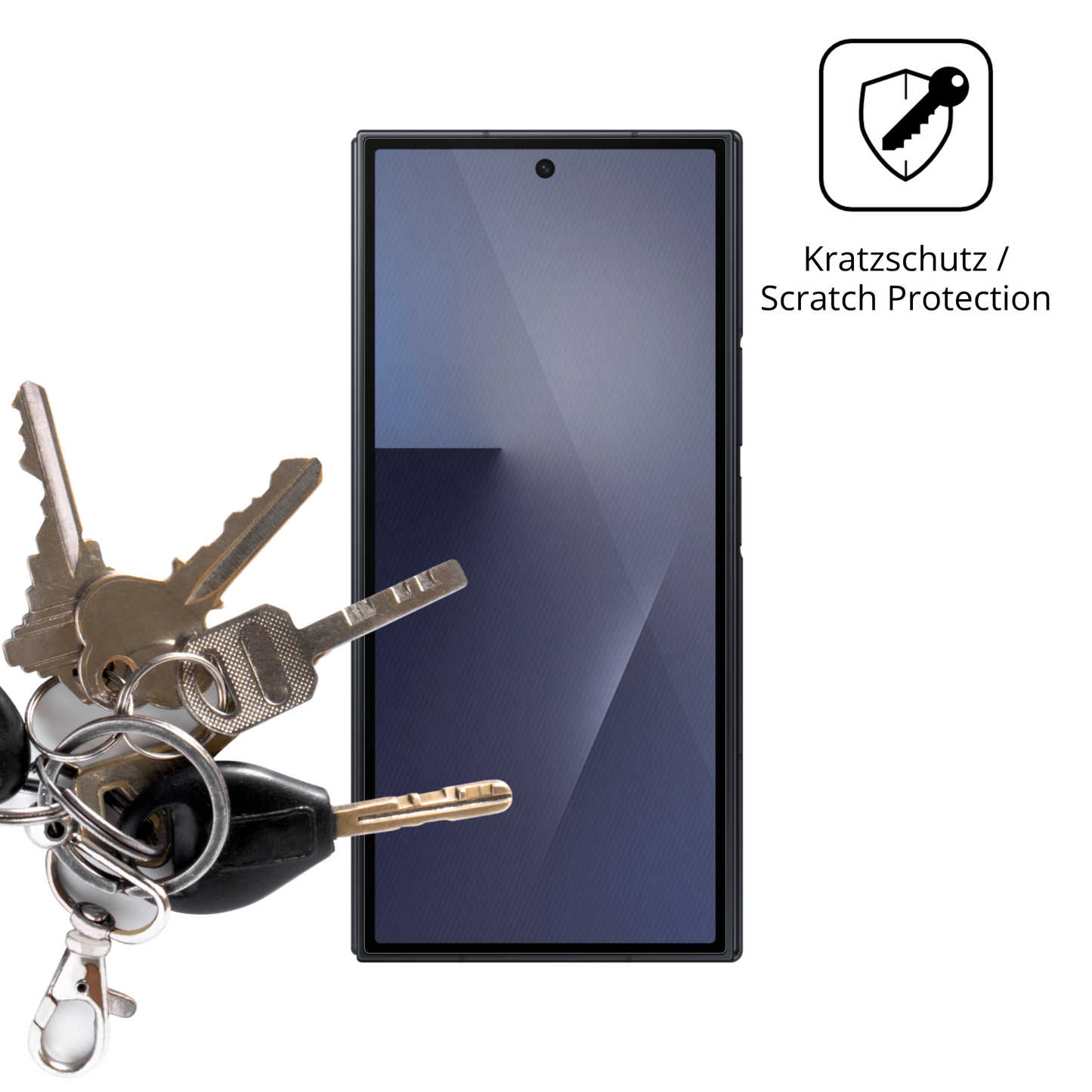 Schutz gegen Kratzer auf dem Samsung Galaxy Z TriFold Aussenseite Glas durch Schlüssel oder Ähnliches