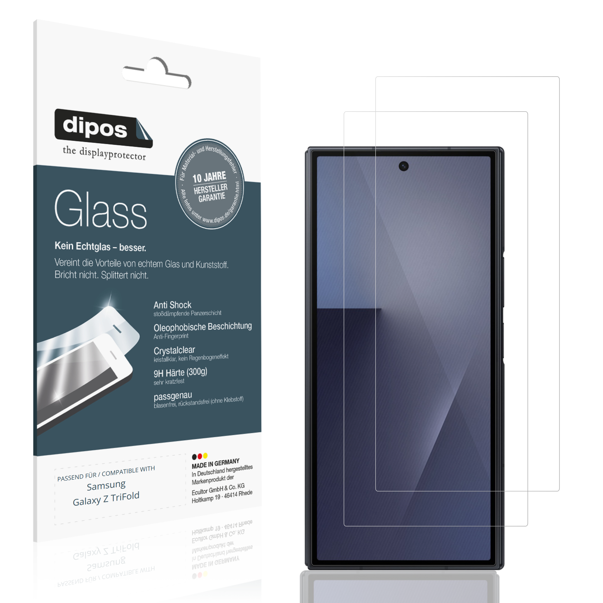 Klare Displayschutzfolie von dipos passend für Samsung Galaxy Z TriFold Aussenseite, 9H kratzfest und blasenfrei montiert