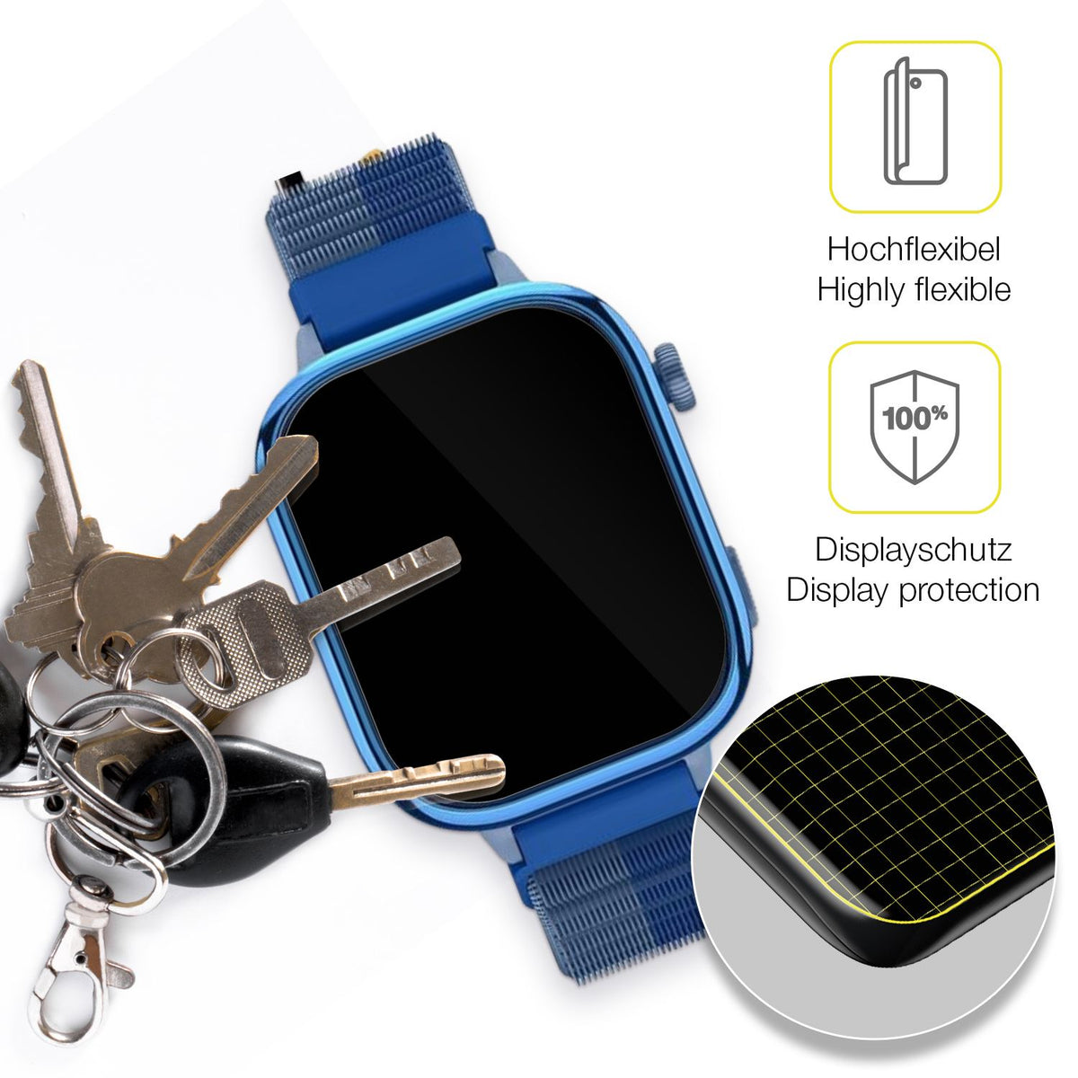 dipos Displayschutz für Sanorum T40 4G Smartwatch, transparente Oberfläche, geringe Dicke und perfekte Passform