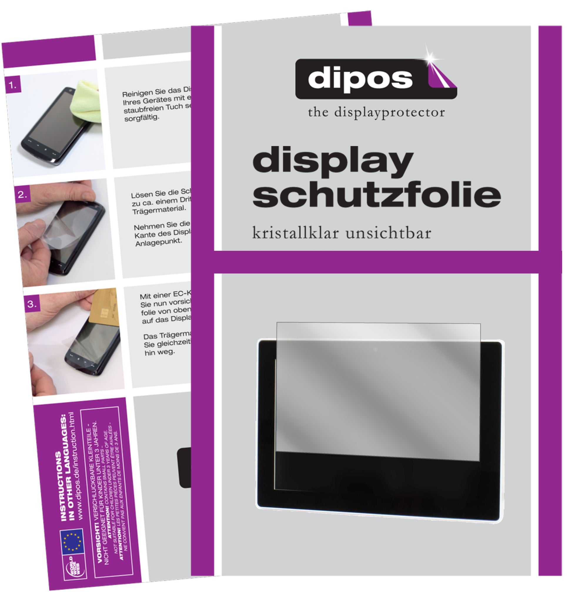 Klare Displayschutzfolie von dipos passend für 2.7 Zoll 55 x 41 mm, präziser Zuschnitt und blasenfrei montiert