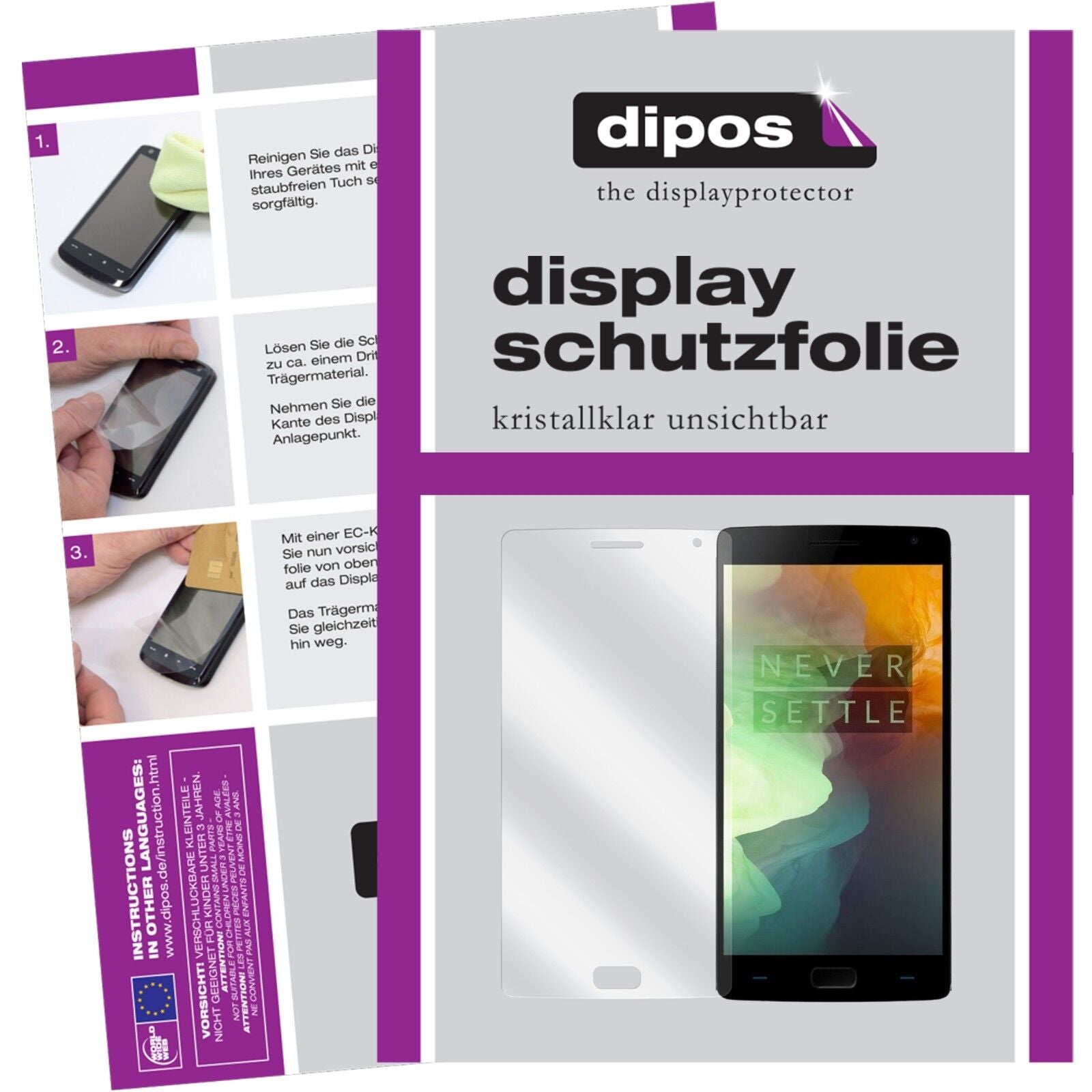 Klare Displayschutzfolie von dipos passend für 2 OnePlus, präziser Zuschnitt und blasenfrei montiert