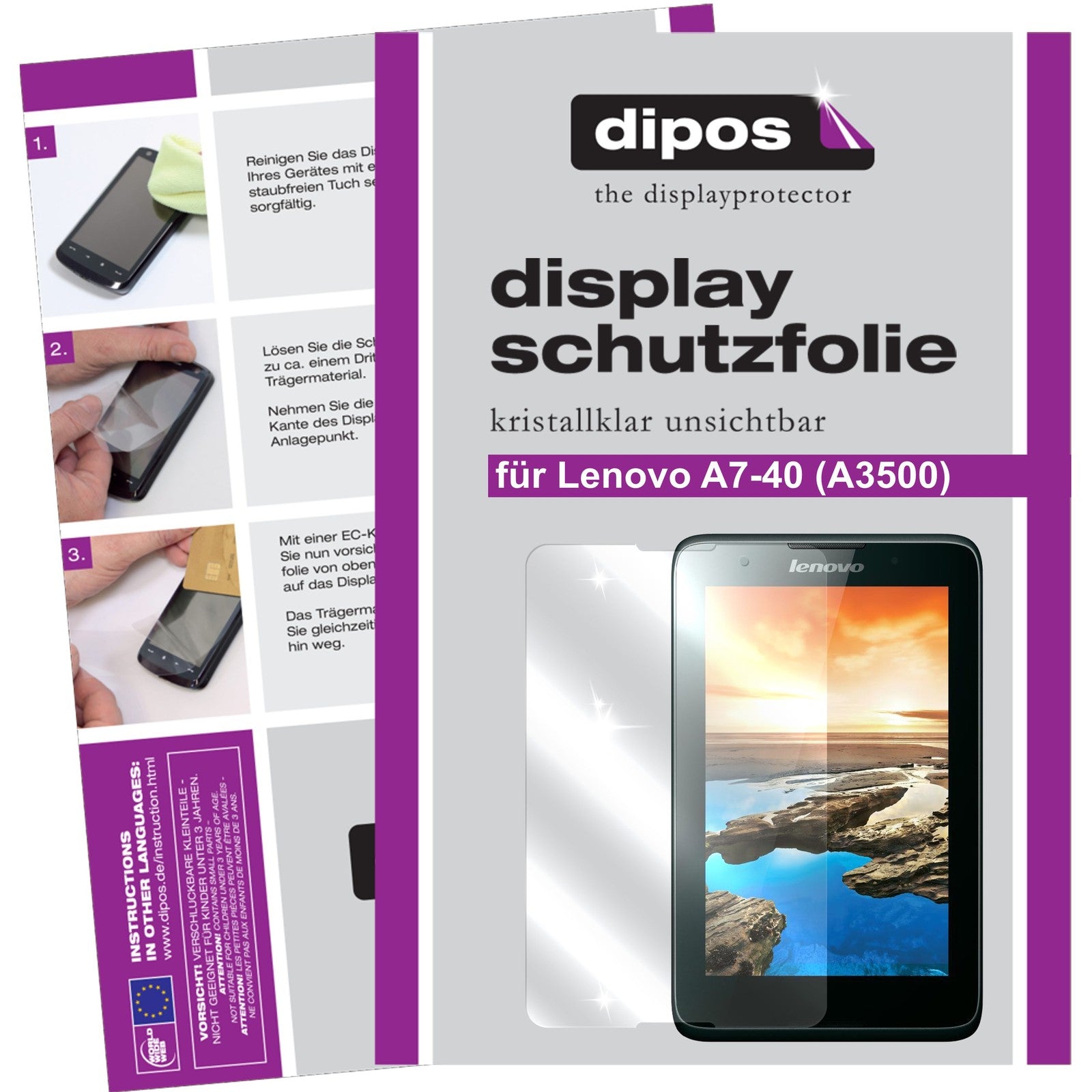 Klare Displayschutzfolie von dipos passend für A7-40 Lenovo, präziser Zuschnitt und blasenfrei montiert