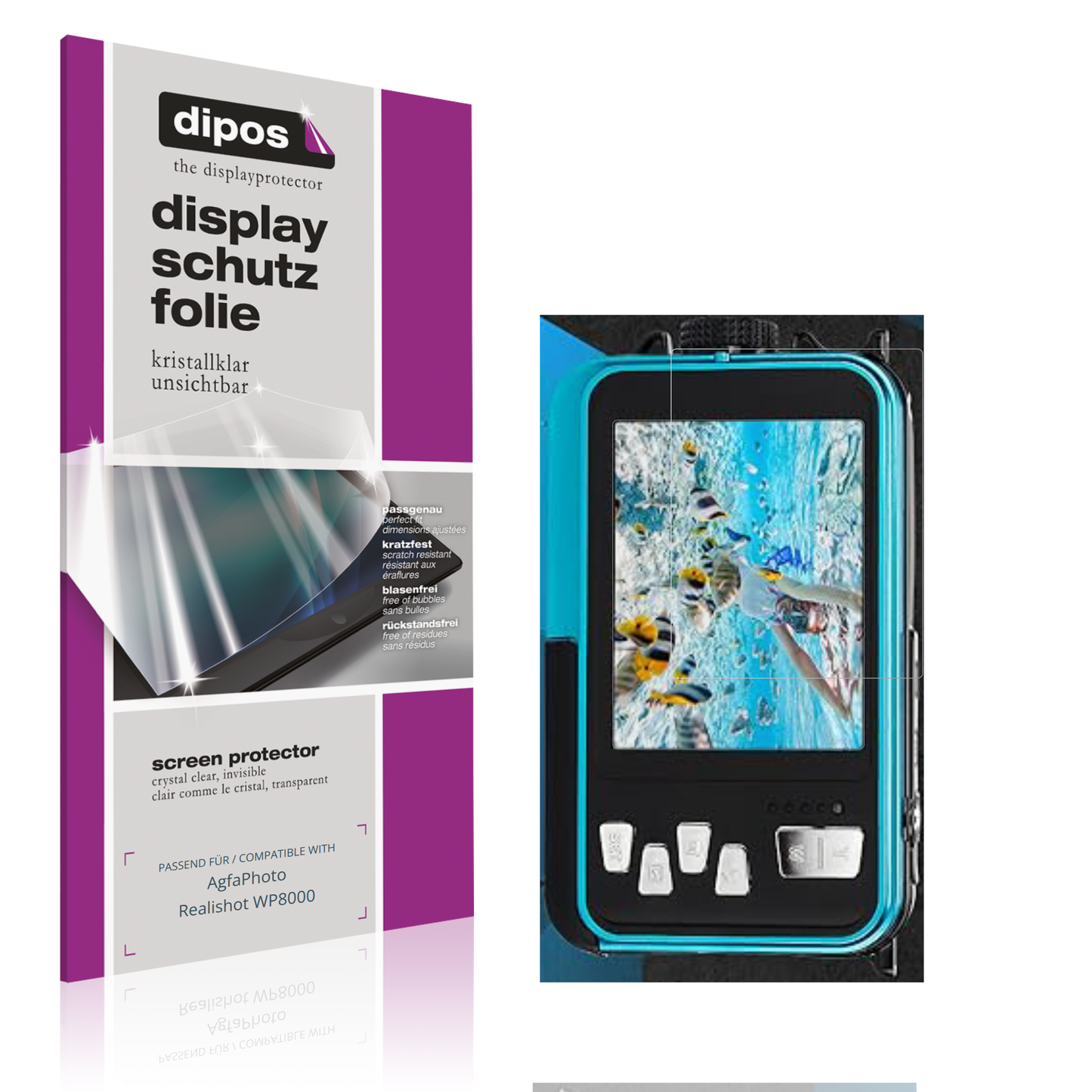 Klare Displayschutzfolie von dipos passend für AgfaPhoto Realishot WP8000, präziser Zuschnitt und blasenfrei montiert