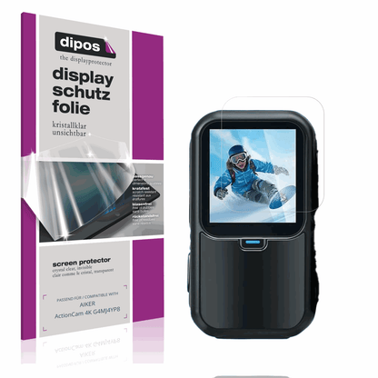 Klare Displayschutzfolie von dipos passend für AIKER ActionCam 4K G4MJ4YP8, präziser Zuschnitt und blasenfrei montiert