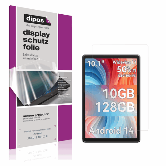Klare Displayschutzfolie von dipos passend f�r Ainmel AMLC12 10.1 Zoll, pr�ziser Zuschnitt und blasenfrei montiert