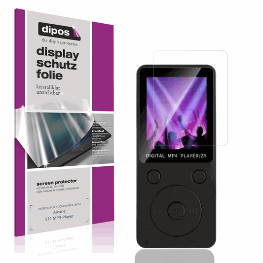 Klare Displayschutzfolie von dipos passend für Aivane S11 MP3-Player, präziser Zuschnitt und blasenfrei montiert